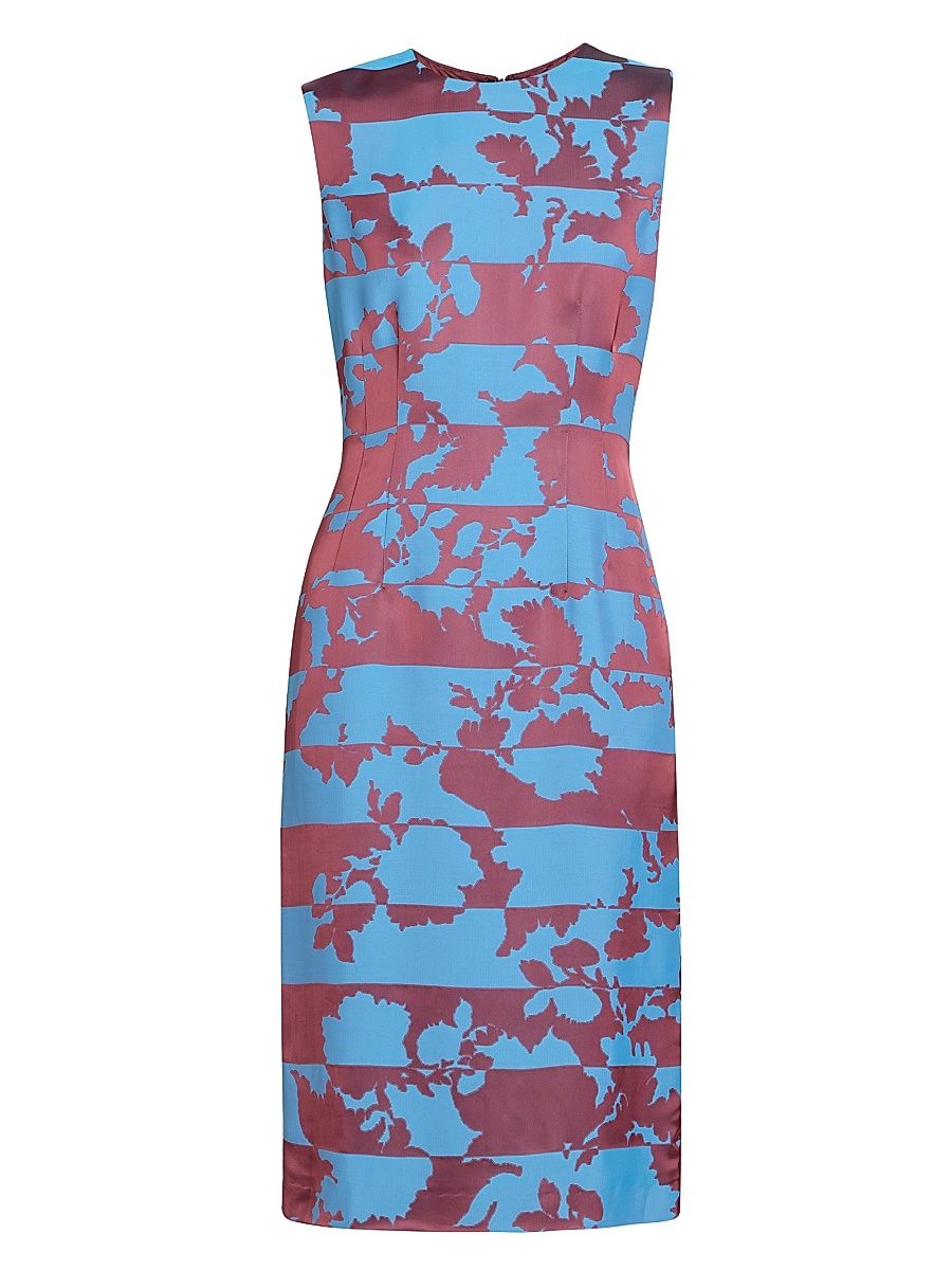 Women's Delavina Abstract Satin Sleeveless Midi-Dress - Blue - Size 10