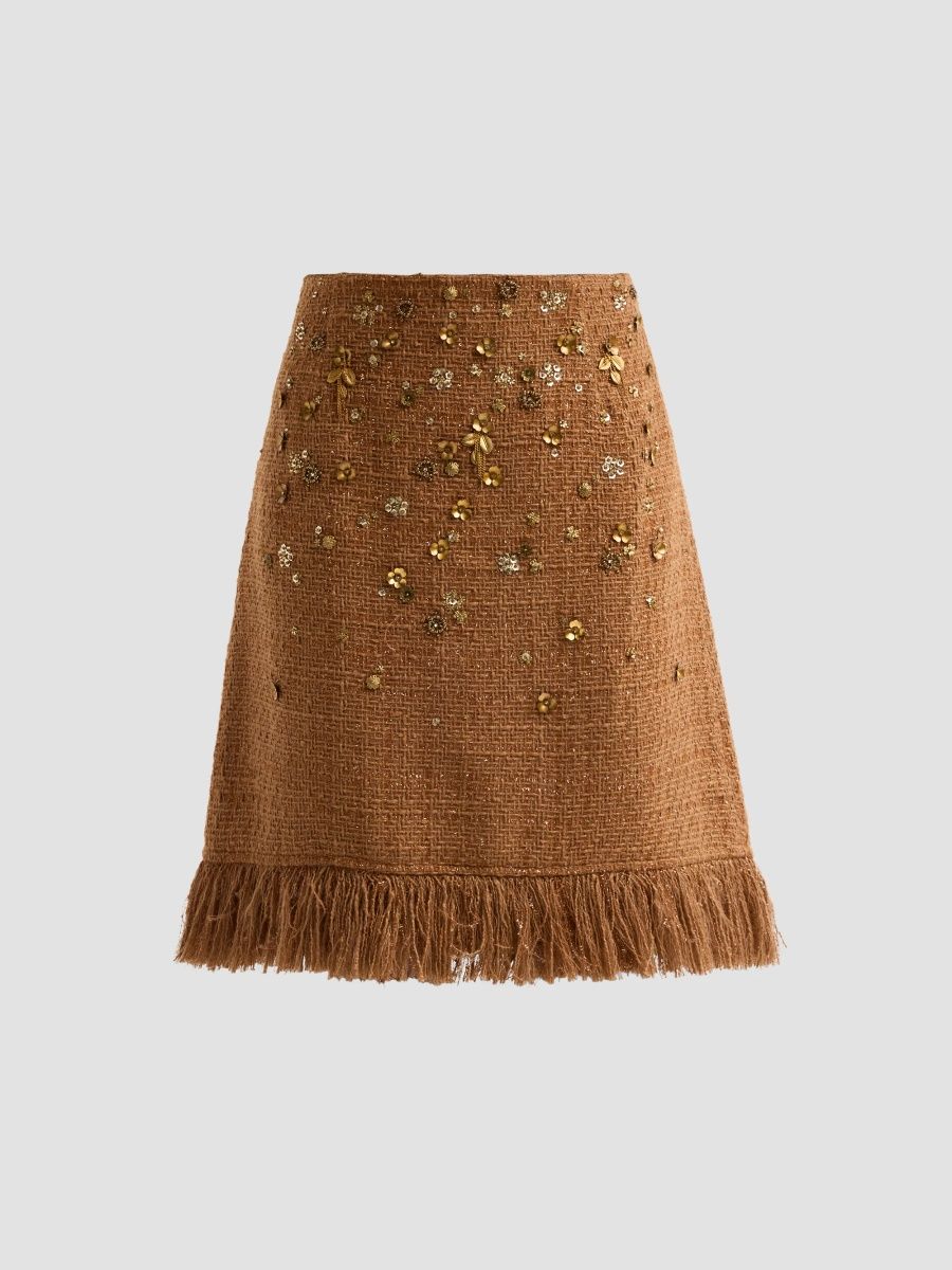 Kobi Halperin Women's Marisa Embellished Tweed Knee-Length Skirt - Saddle - Size 6