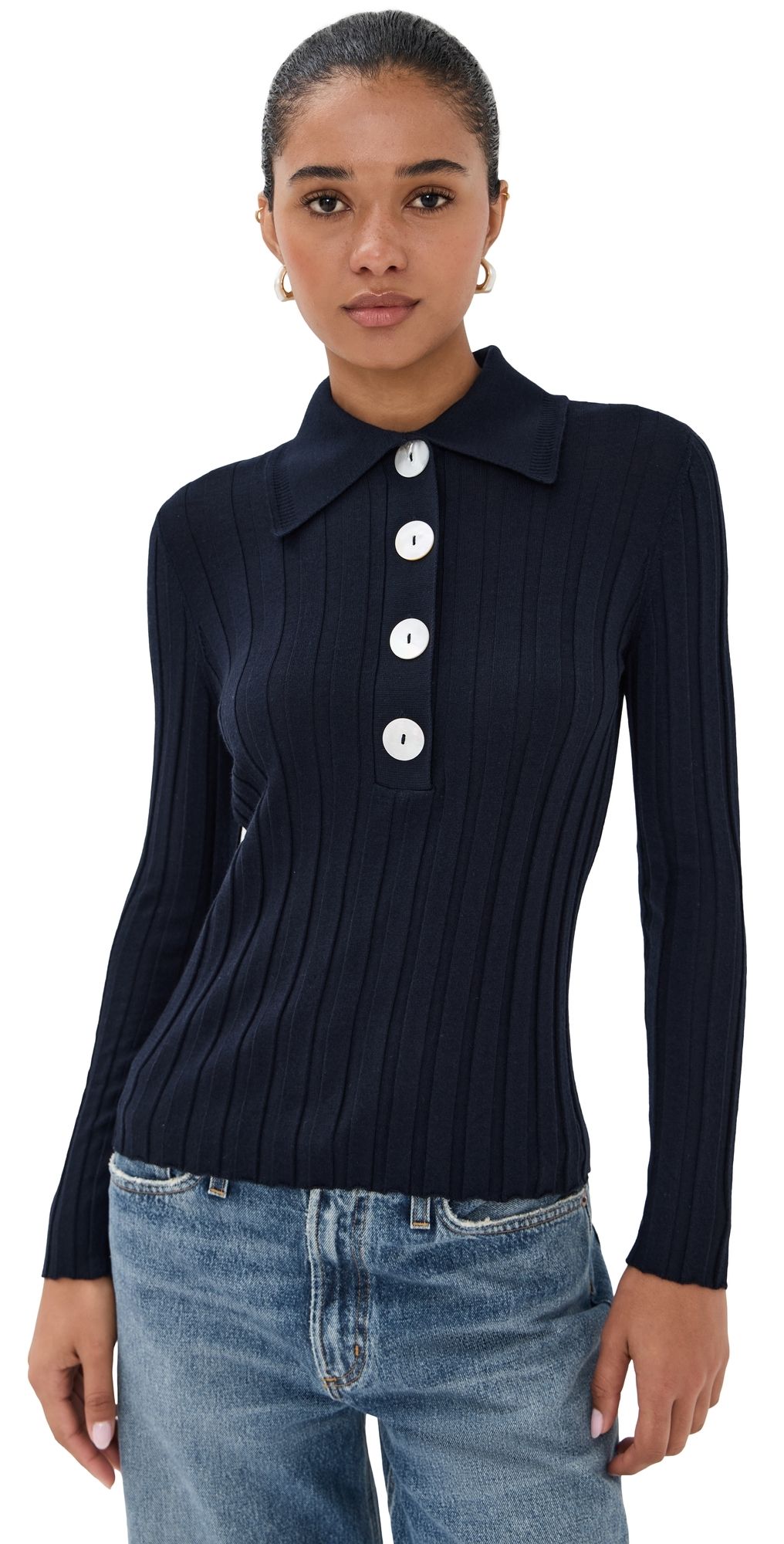 Nackiye Sugarman Knit Long Sleeve Polo Navy M
