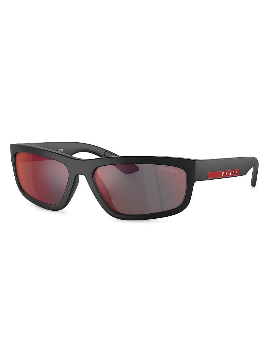 Men's PS 05ZS 59MM Rectangular Sunglasses - Black Rubber Red Mirror