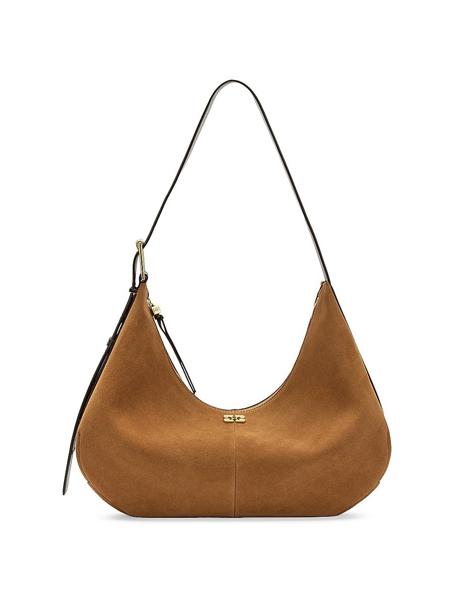Women's Medium Suede Hobo Bag - Caramel