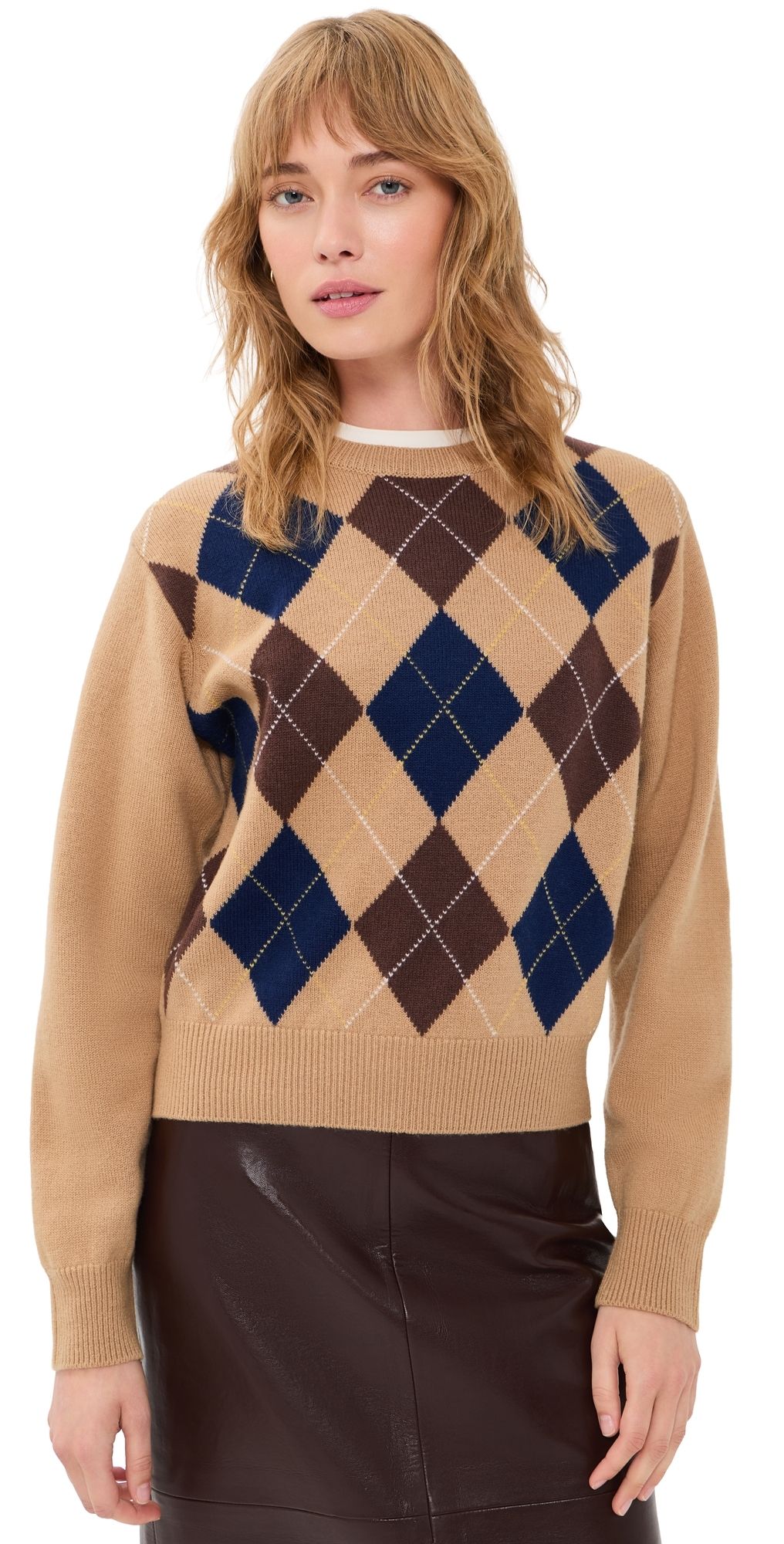 DUNST Argyle Crew Neck Sweater Camel Beige XS