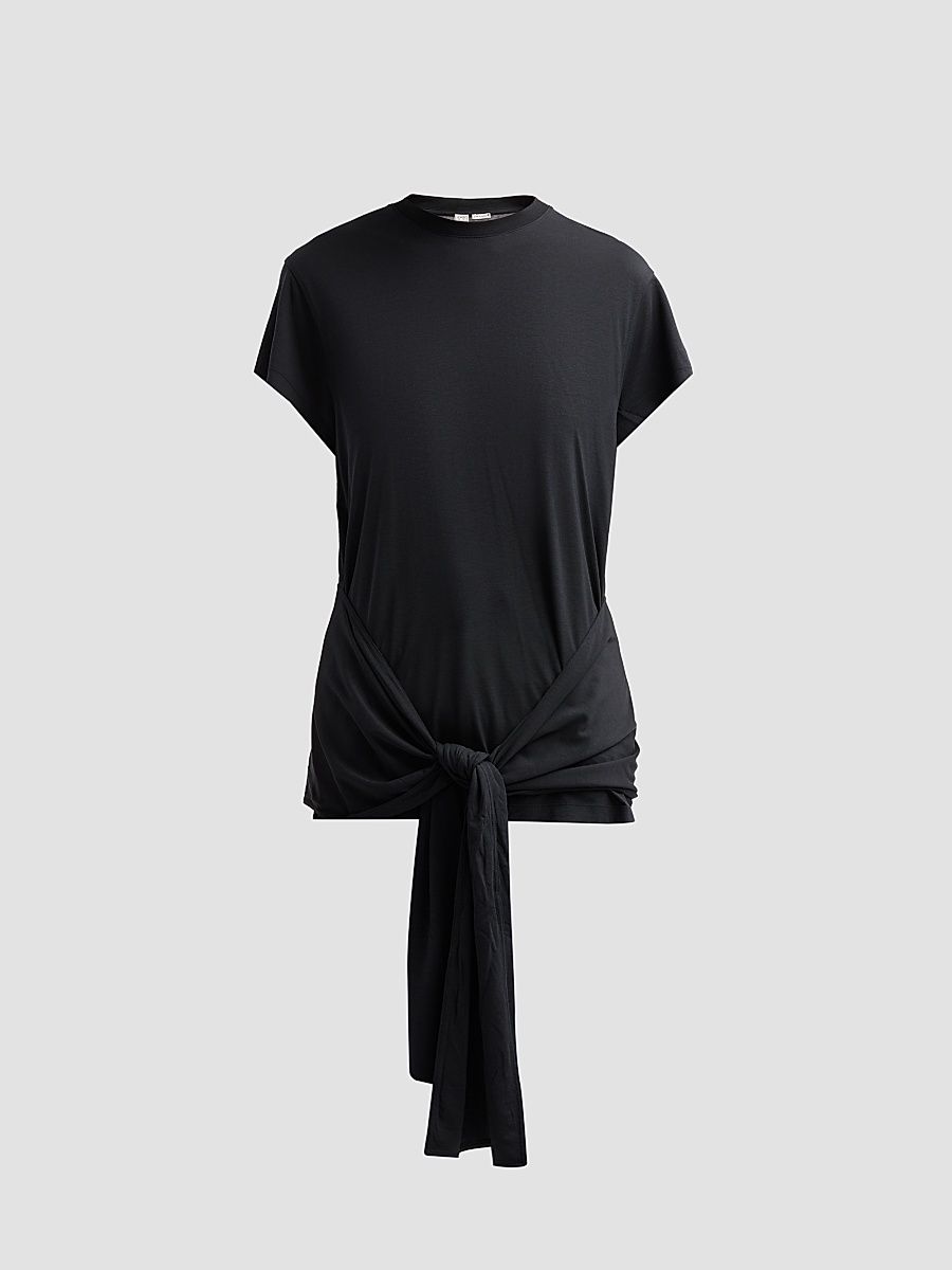 Women's Tie-Waist Jersey Top - Black - Size XL
