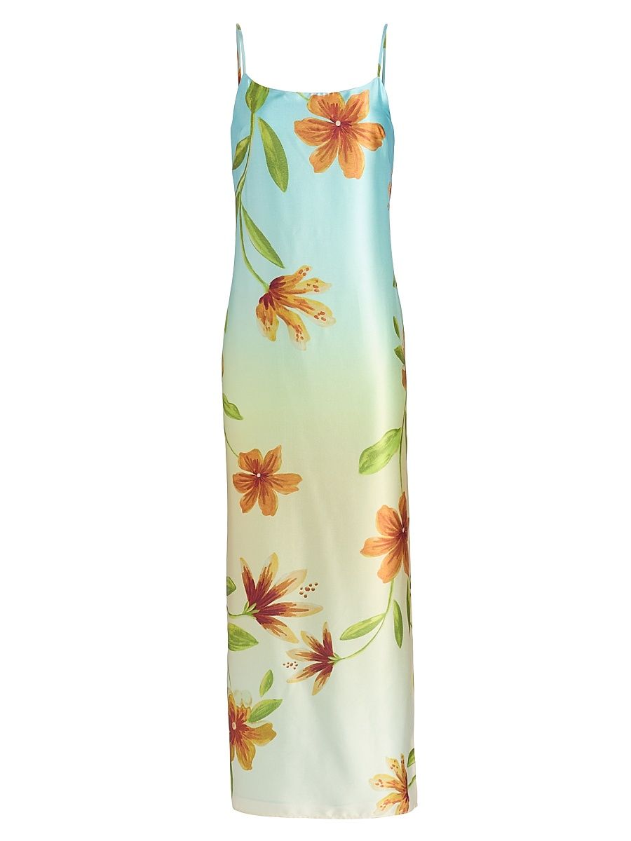 Women's Lily Floral Satin Maxi Slipdress - Yellow Multi - Size 12