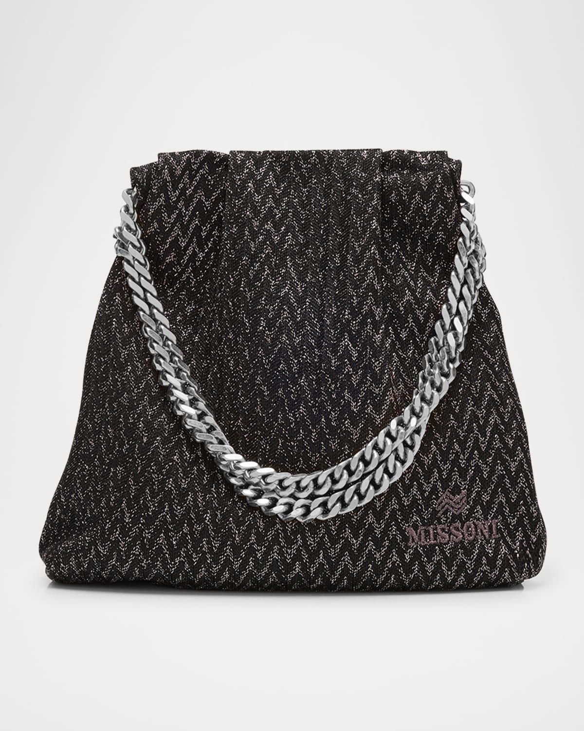 Chevron Drawstring Chain Pouch Top-Handle Bag