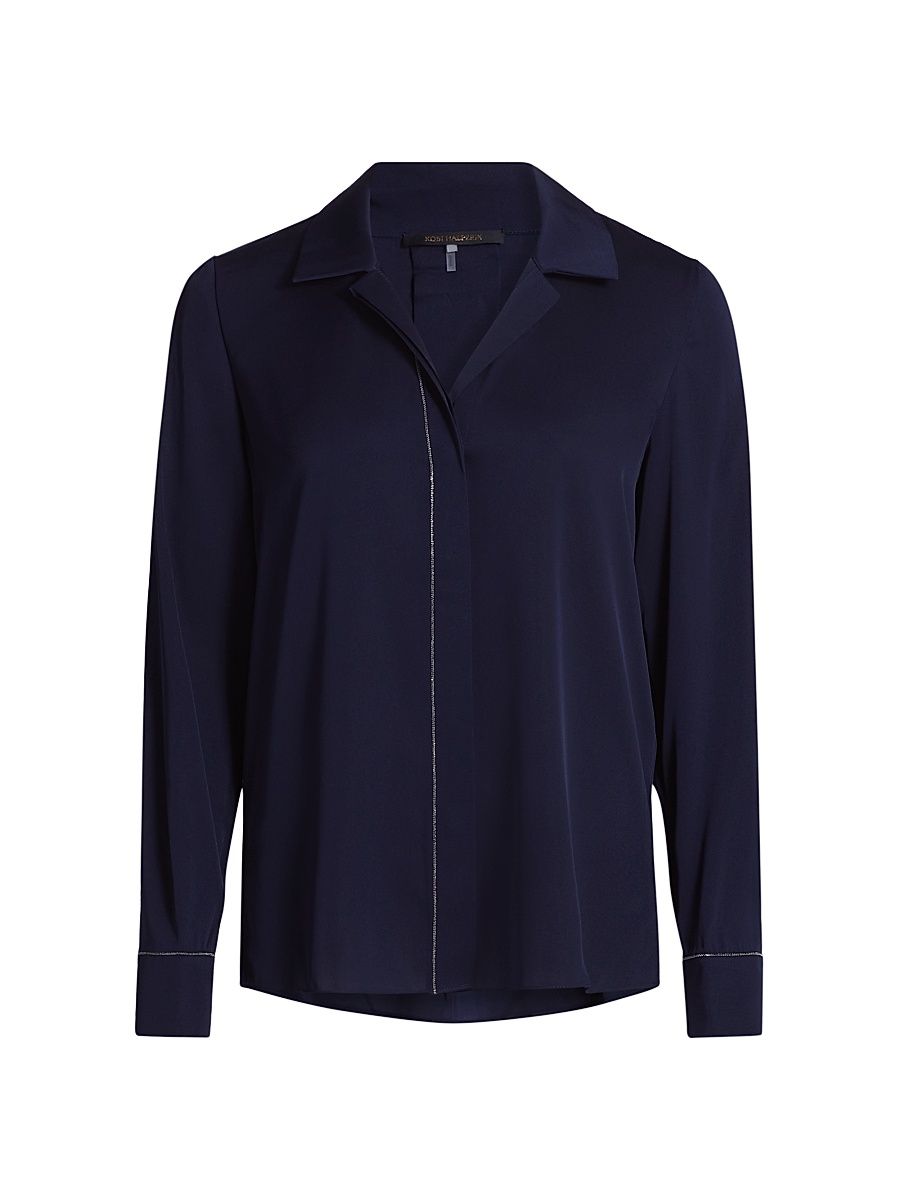 Women's Ceanna Chain Long-Sleeve Blouse - Midnight Blue - Size XXL