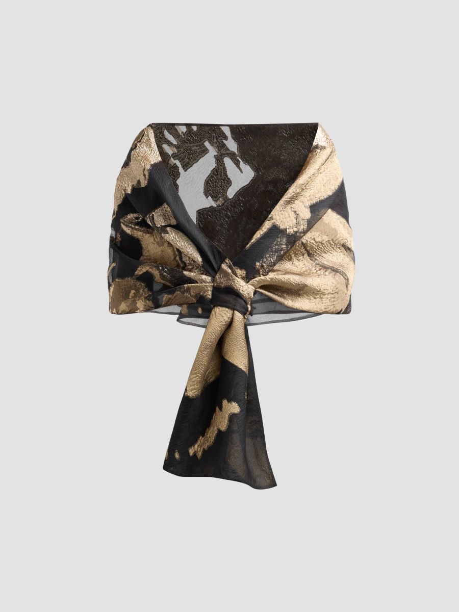 Teri Jon by Rickie Freeman Women's Organza Jacqaurd Shawl - Black Gold