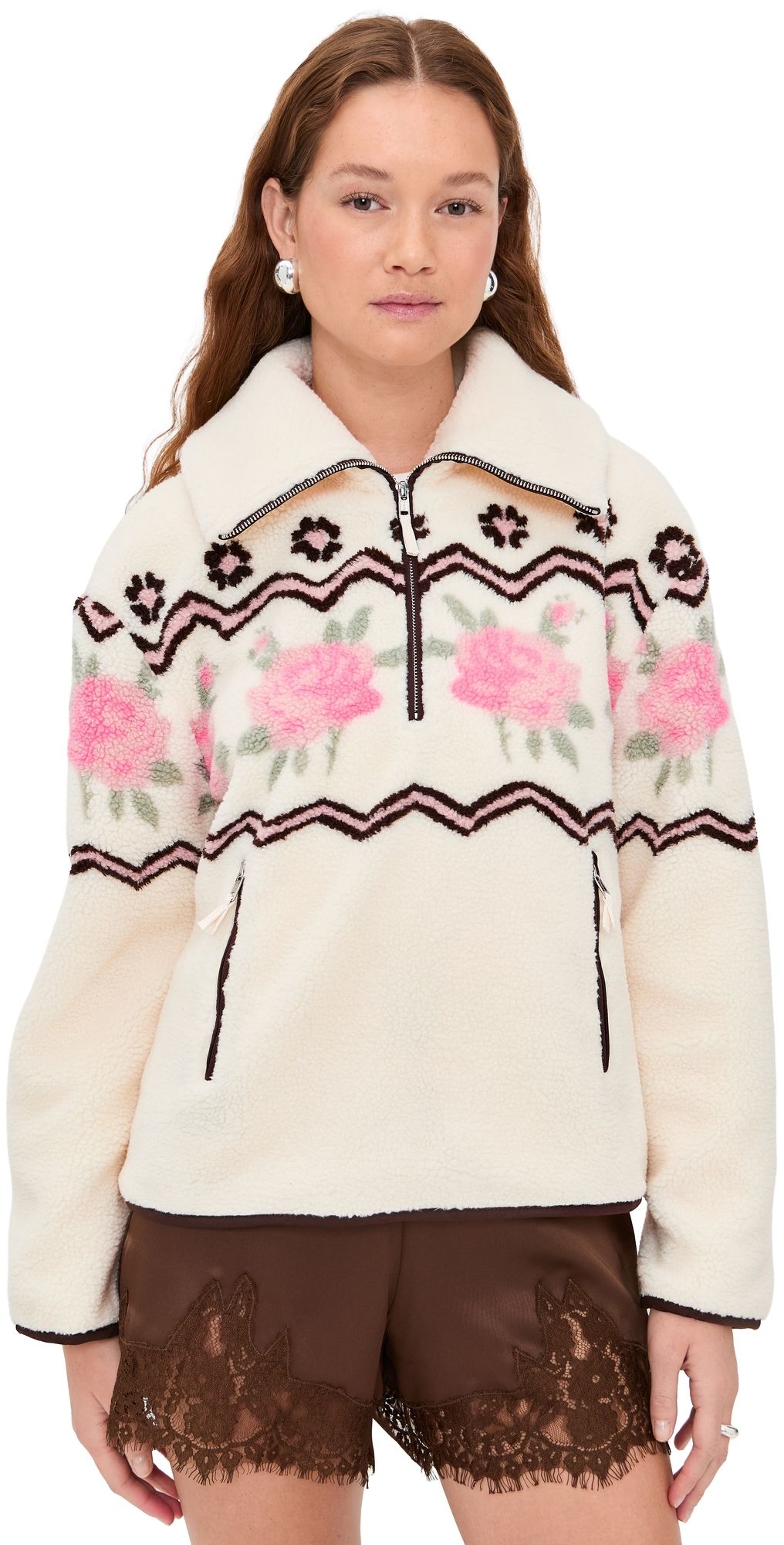 For Love & Lemons Posey Sherpa Pullover White L