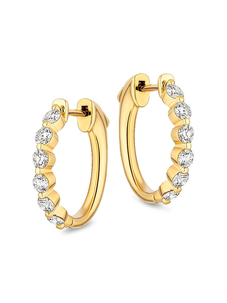 Women's 18K Yellow Gold & 1.50 TCW Diamond Hoop Earrings - Yellow Gold