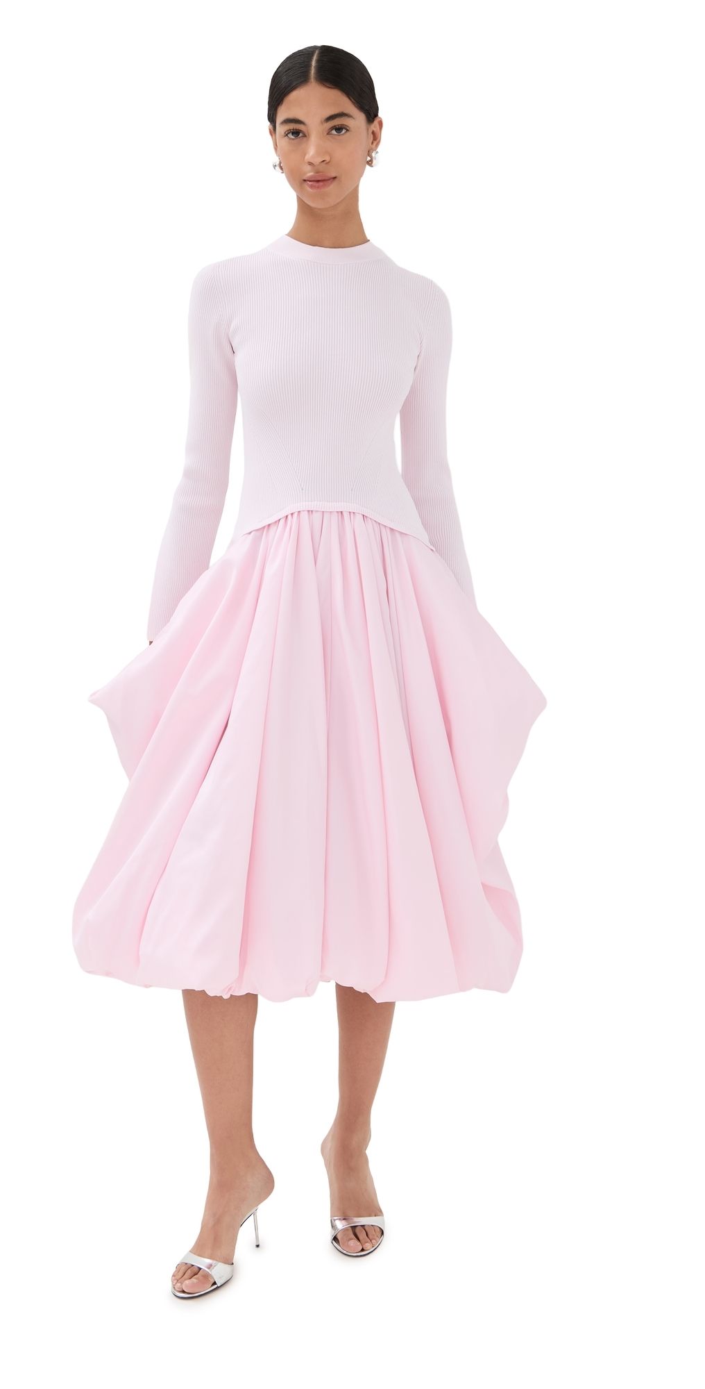 SIMKHAI Kenlie Long Sleeve Mock Neck Midi Dress Blush XS