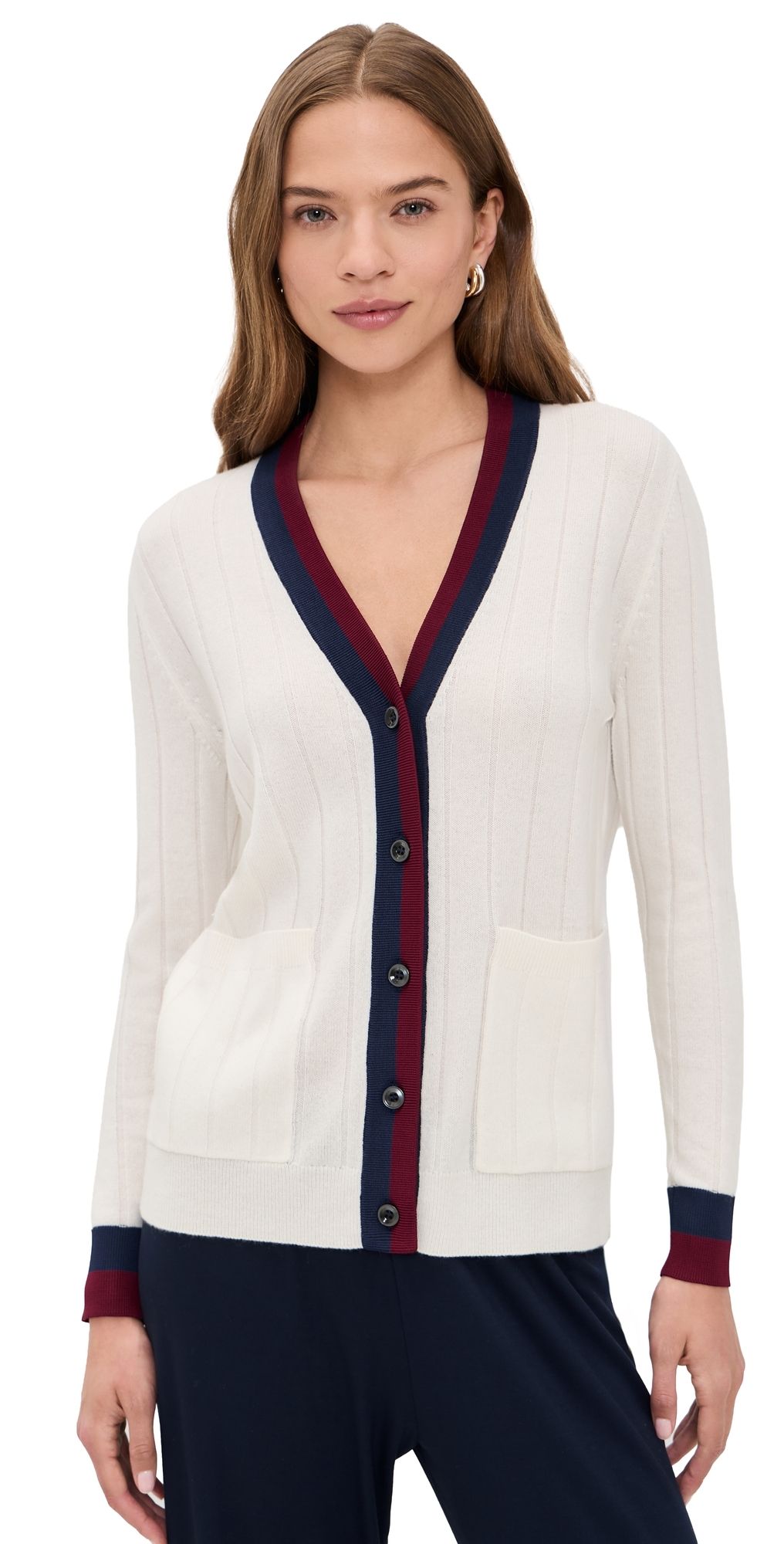 KULE The Sinclair Cashmere Cardigan Cream/Navy/Port XL