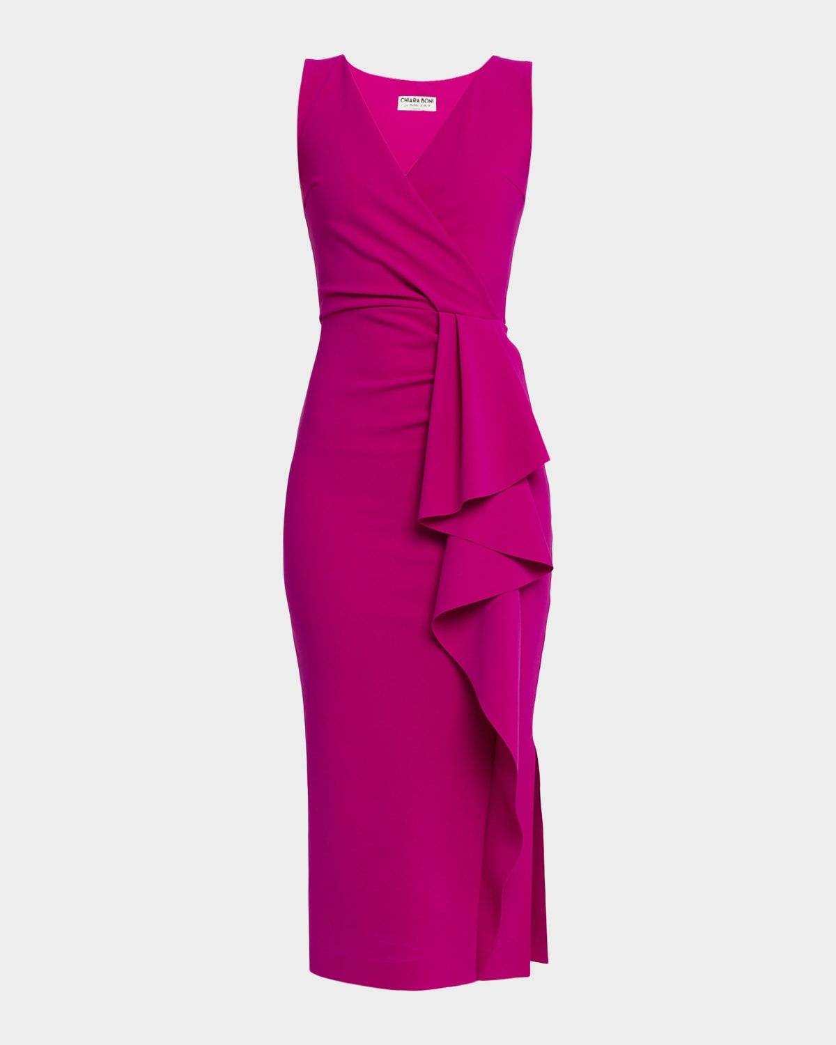 Sayon Ruffle Drape Bodycon Midi Dress