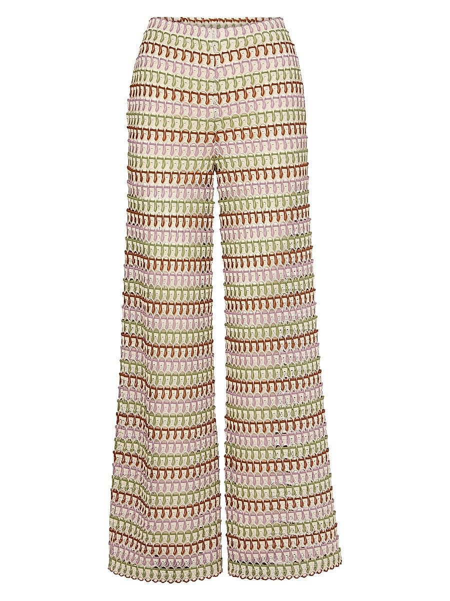 Women's Fatima Crochet Striped Wide-Leg Pants - Deep Ochre Dove - Size XS