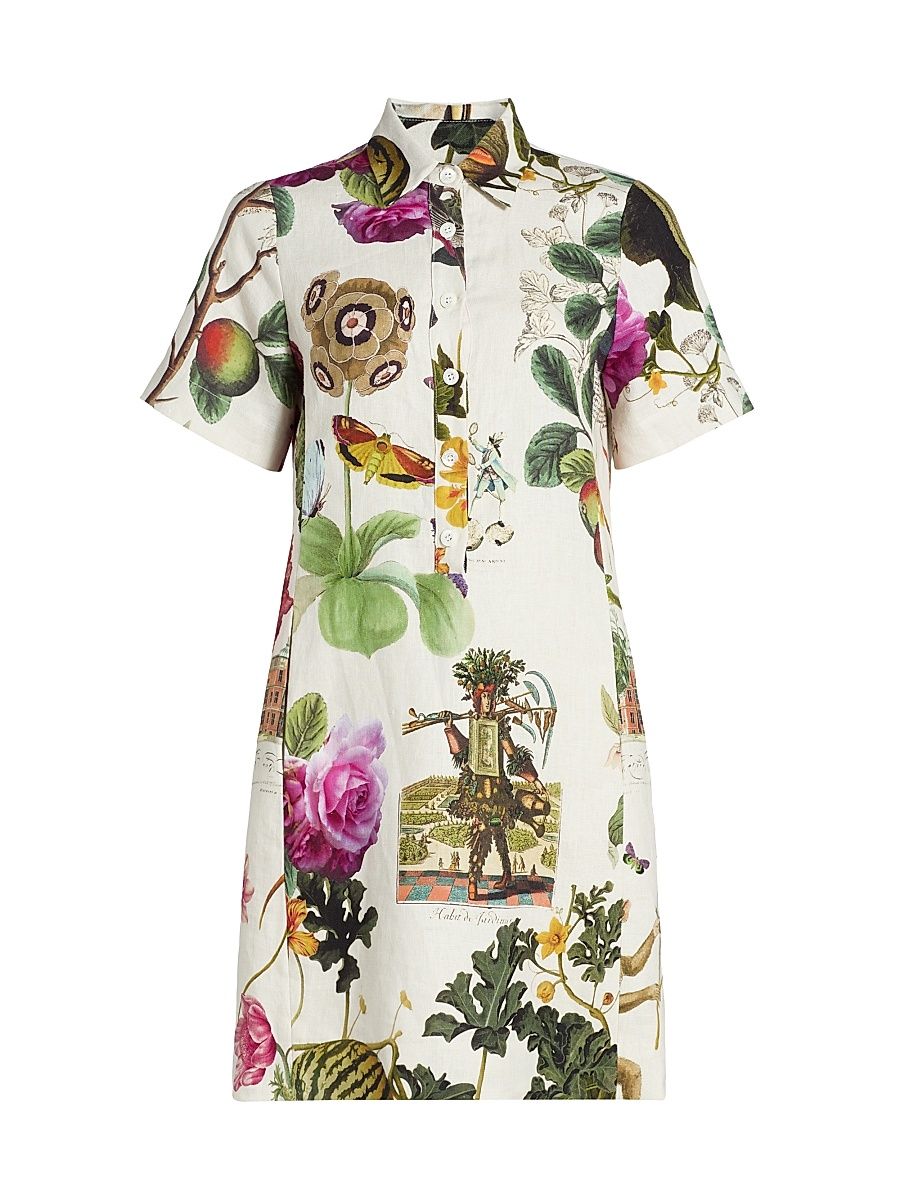 Women's Hollyhock Floral Linen Preppy Minidress - Cream Multi - Size Large