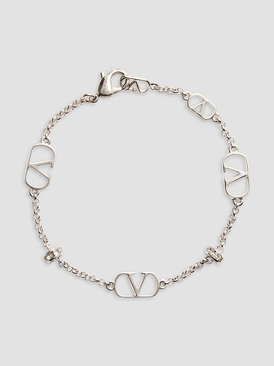 Women's VLogo Signature Metal and Crystal Bracelet - Palladium - Size Medium