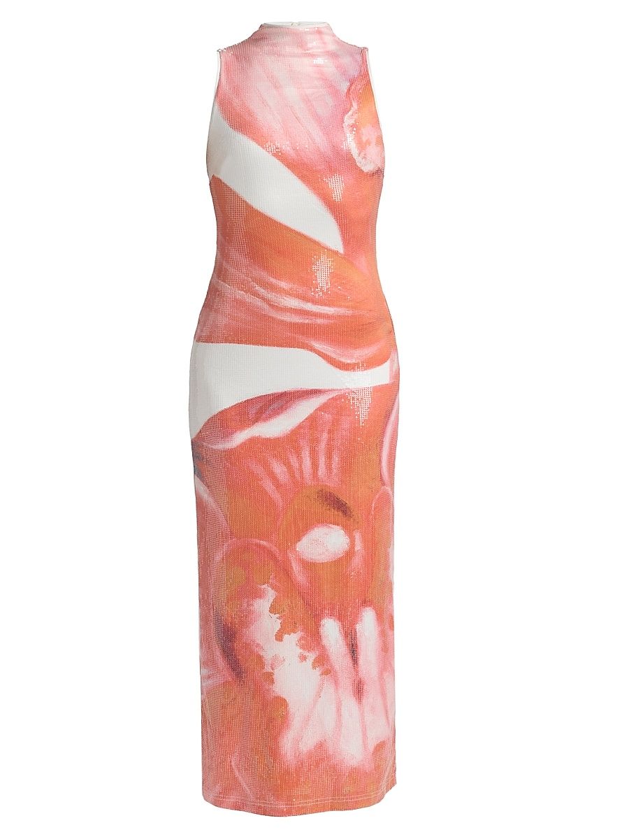Women's Lucinda Floral-Sequined Maxi Dress - Tangerine Bloom - Size 12