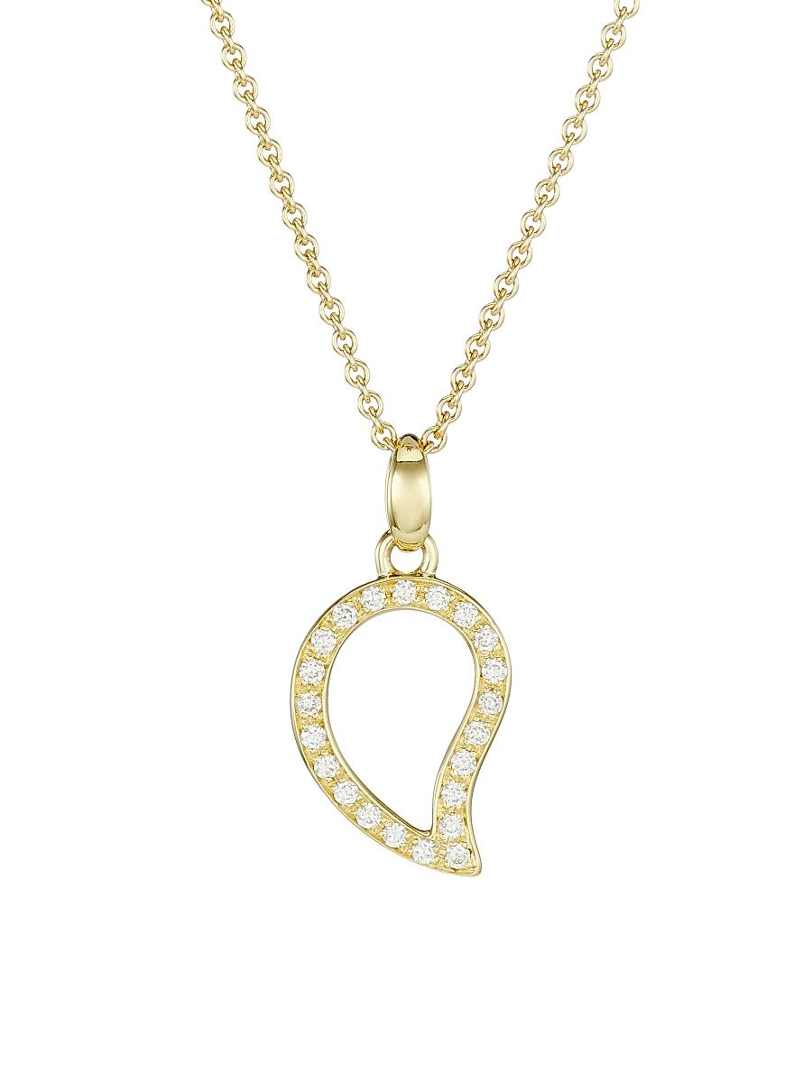 Women's 18K Yellow Gold & Diamond Water Droplet Pendant Necklace - Yellow Gold