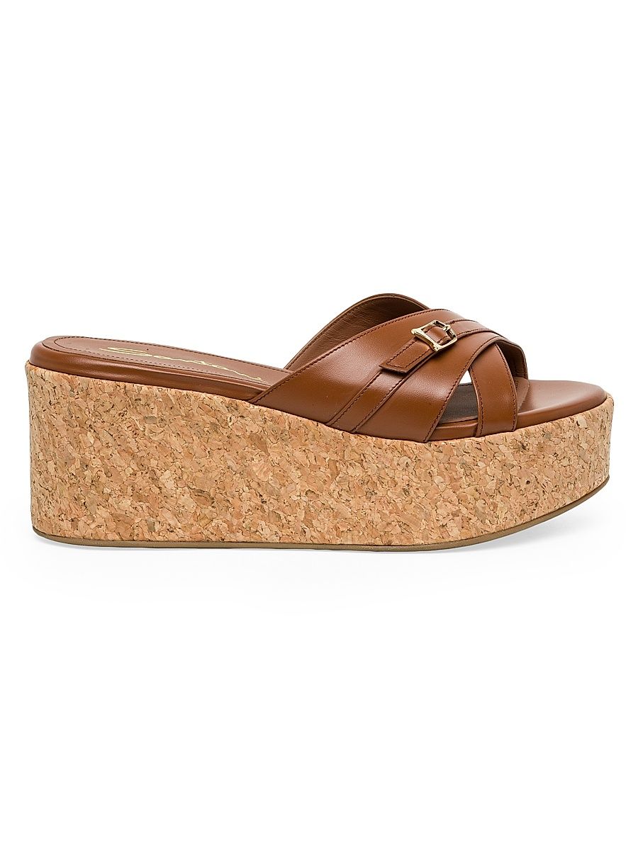 Women's Leather Platform Sandals - Brown - Size 10