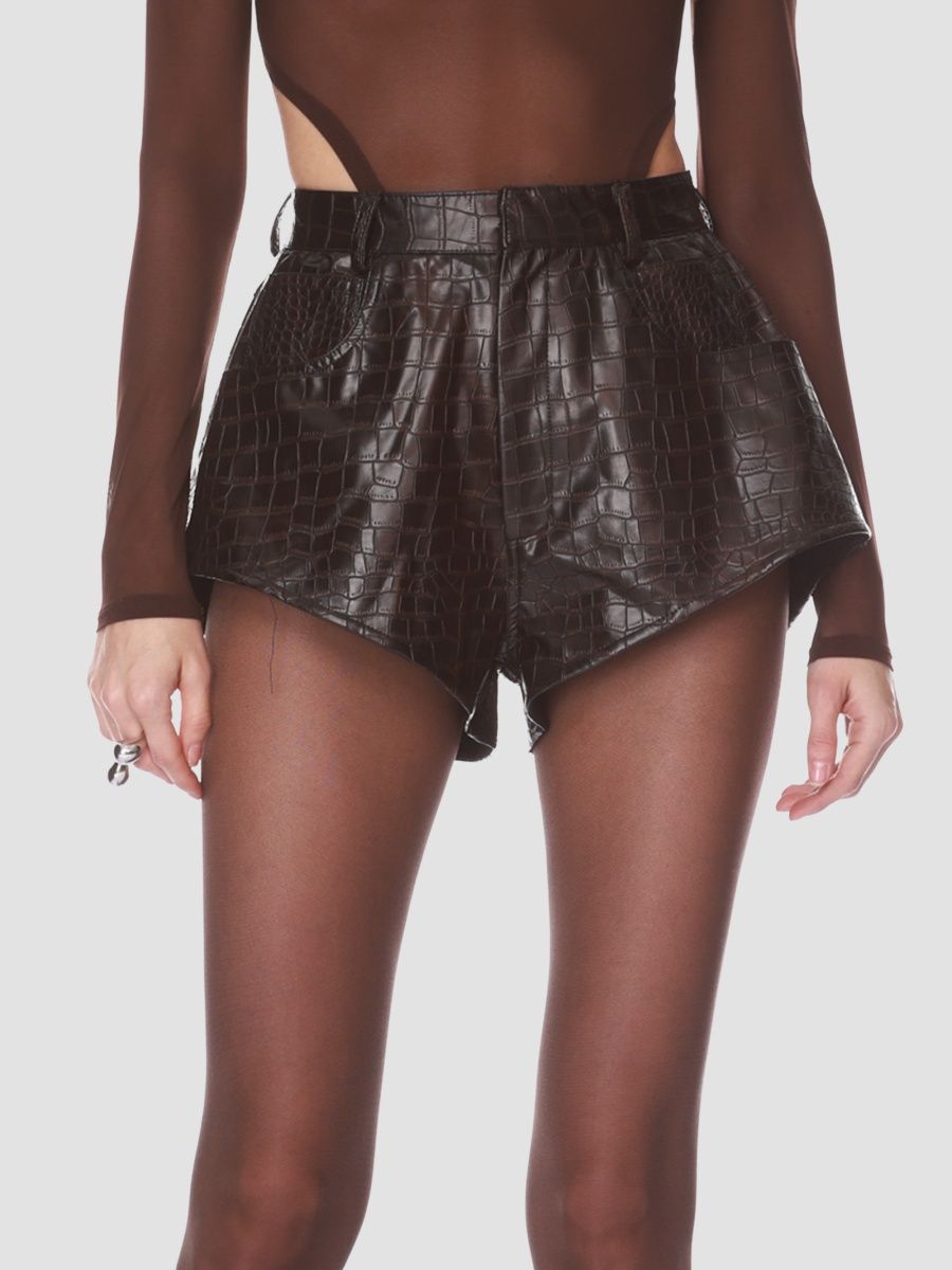 Bronx Banco Women's Croc-Embossed Faux-Leather Shorts - Dark Brown - Size XL