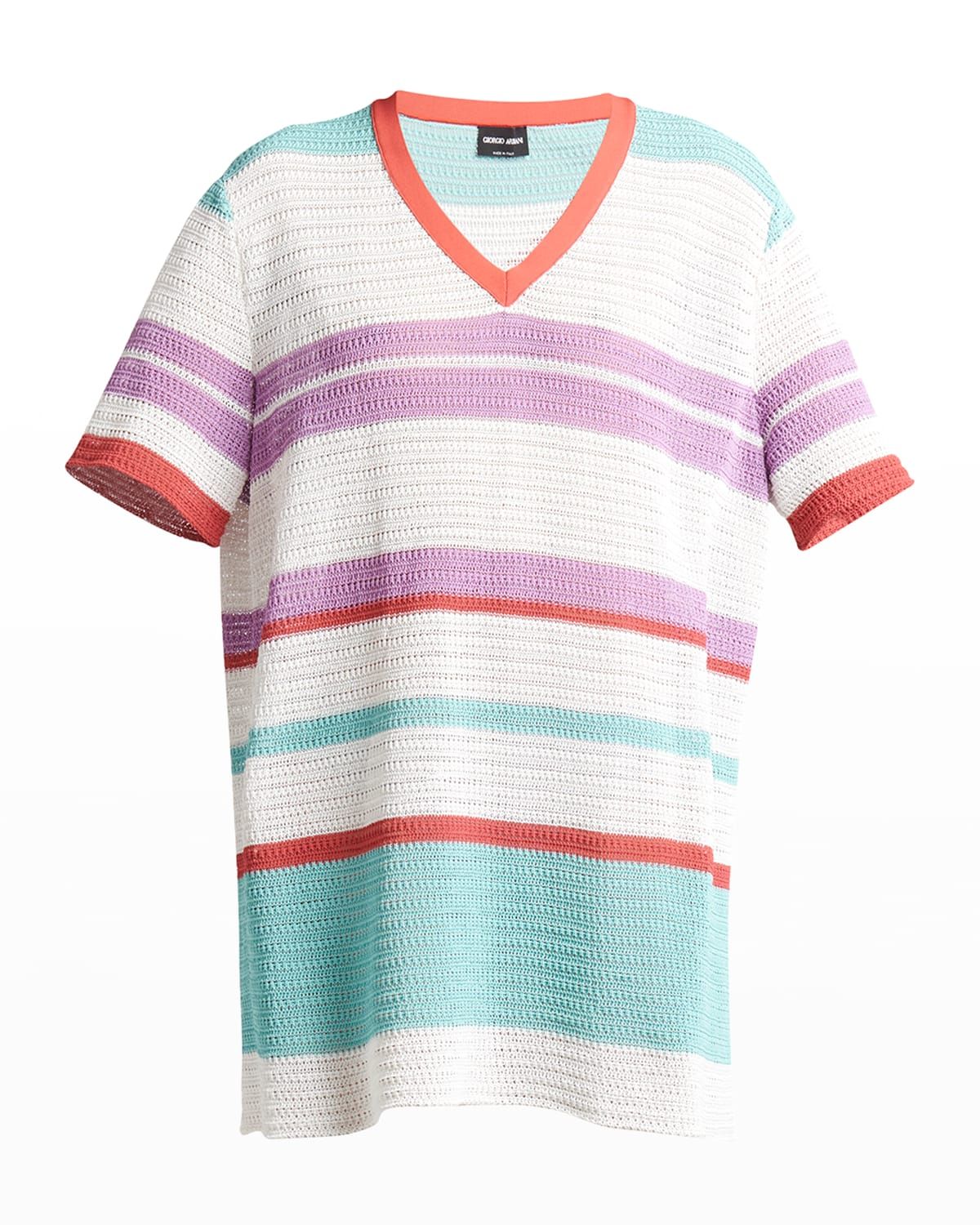 Striped Crochet Mini T-Shirt Dress