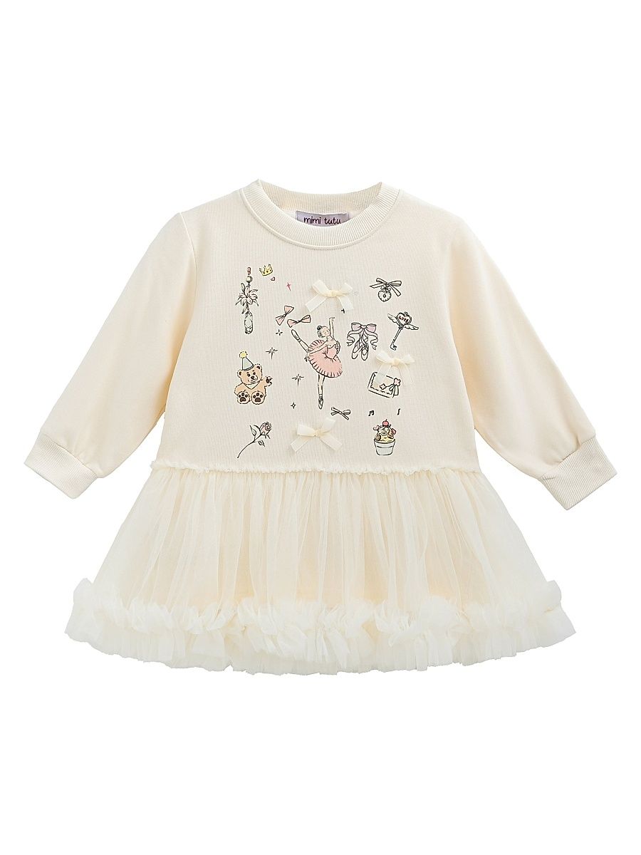 Little Girl's Ballet Ruffle Bow Dress - Beige - Size 6