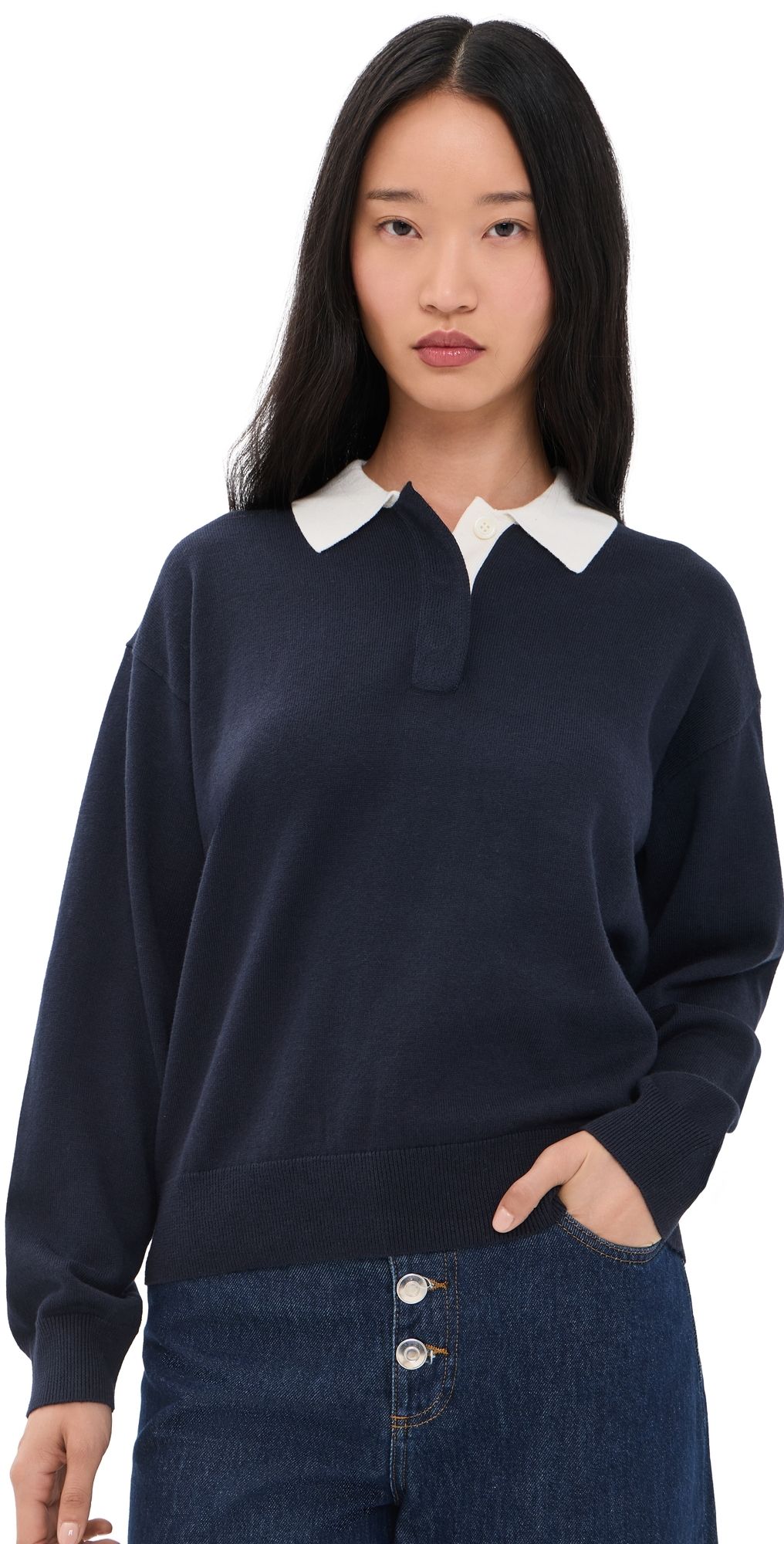 Alex Mill Bond Street Cashmere Polo Top Navy S