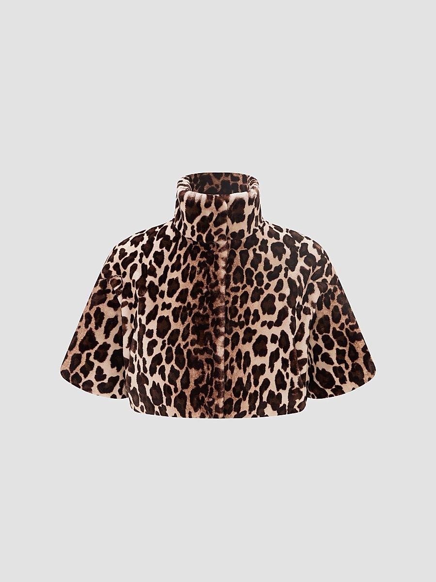 Lyla Grant Women's Sheared Bolero Coat - Brown Leopard - Size Small