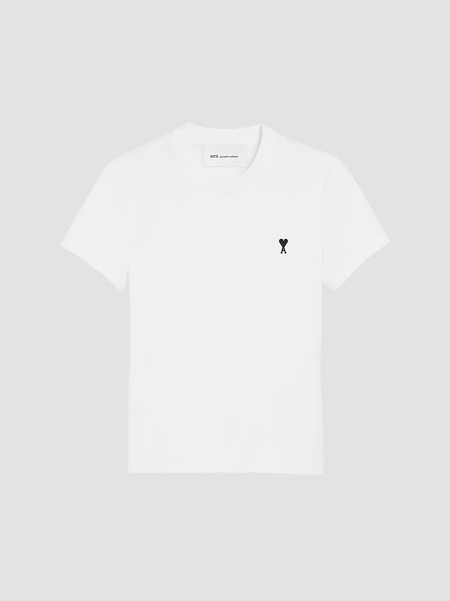 AMI Paris Women's Logo Cotton T-Shirt - White - Size Medium