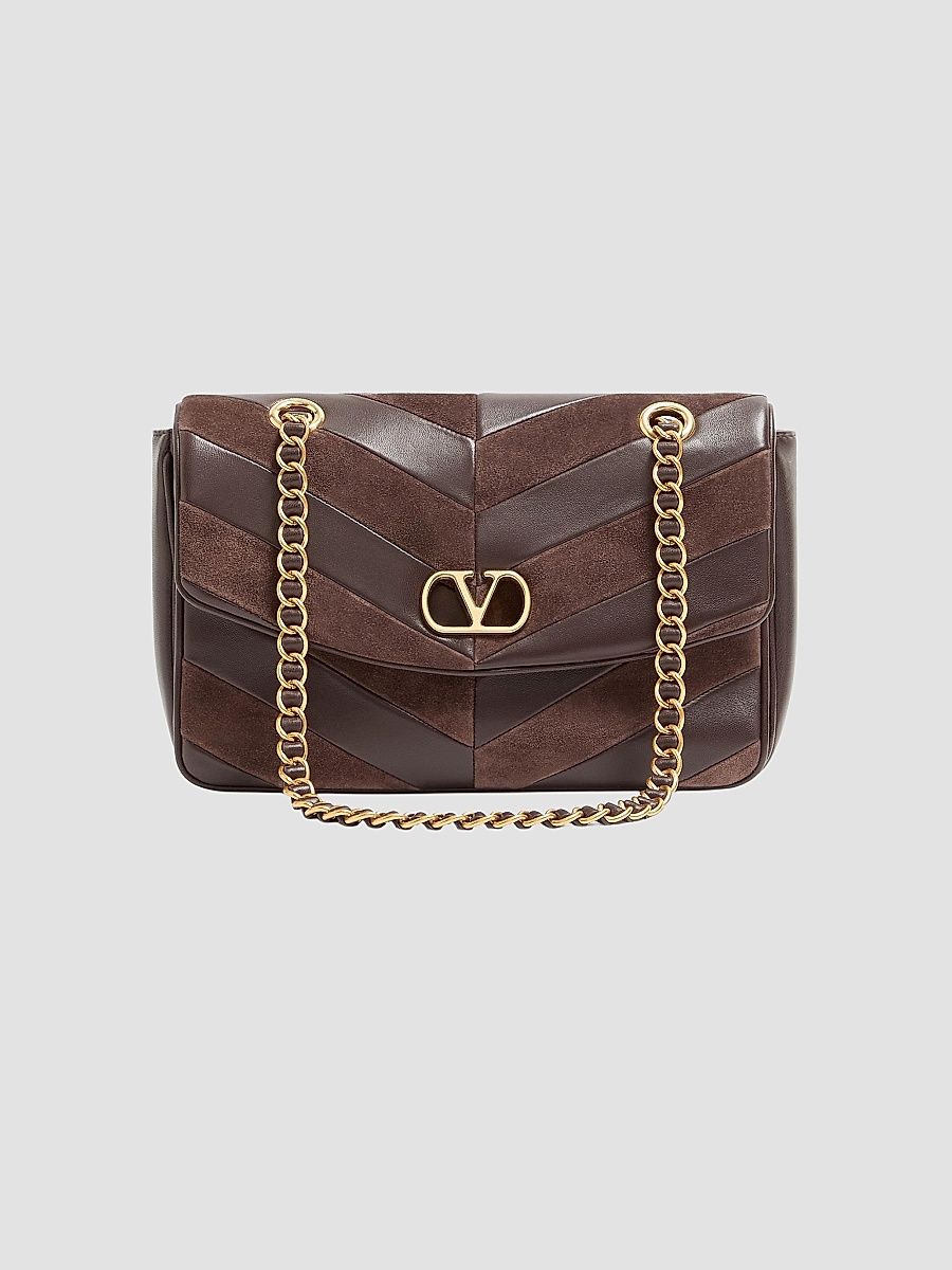 Valentino Women's Djuna Shoulder Bag in Suede and Nappa - Ebony