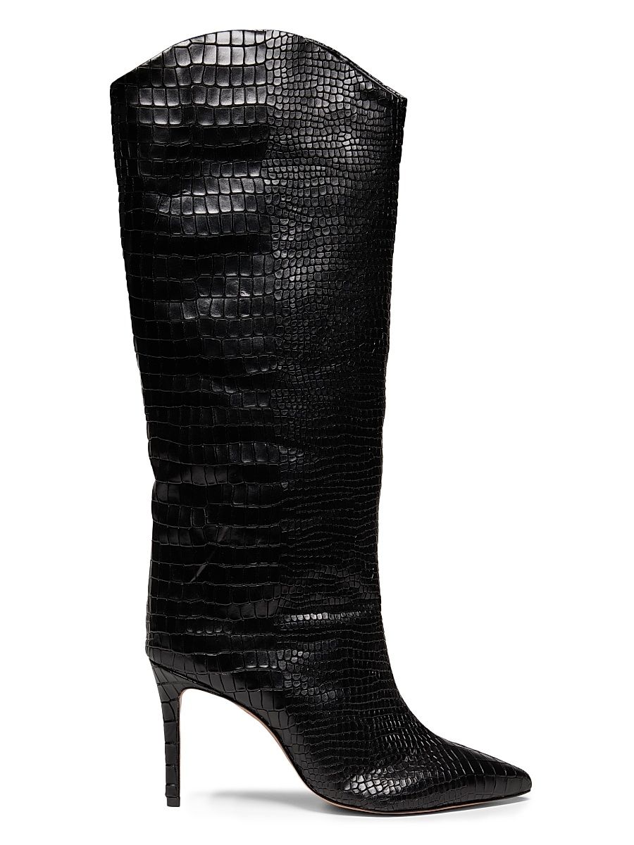 Women's Maryana 90MM Croc-Embossed Leather Stiletto Boots - Black - Size 11