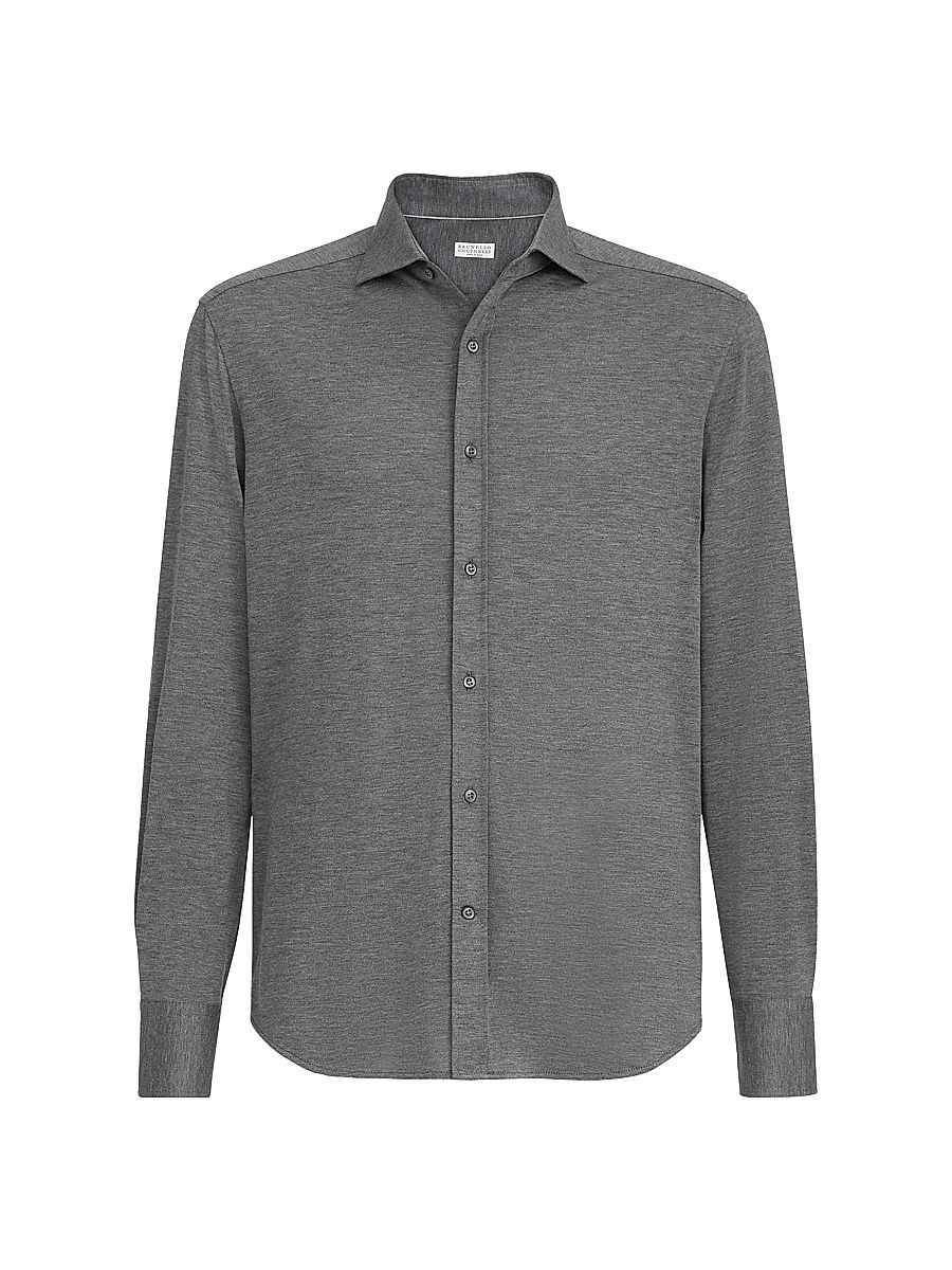 Men's Silk and Cotton Lightweight Jersey Shirt with Spead Collar - Dark Grey - Size XXXXL