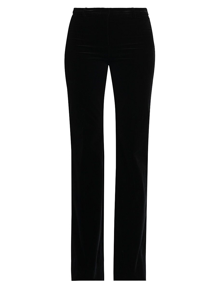 Women's Velvet Low-Rise Boot-Cut Pants - Black - Size 10