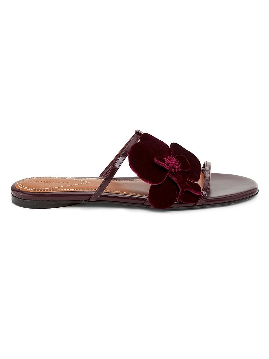 Women's Orchid 30MM Floral Leather Slides - Ruby - Size 11 Sandals