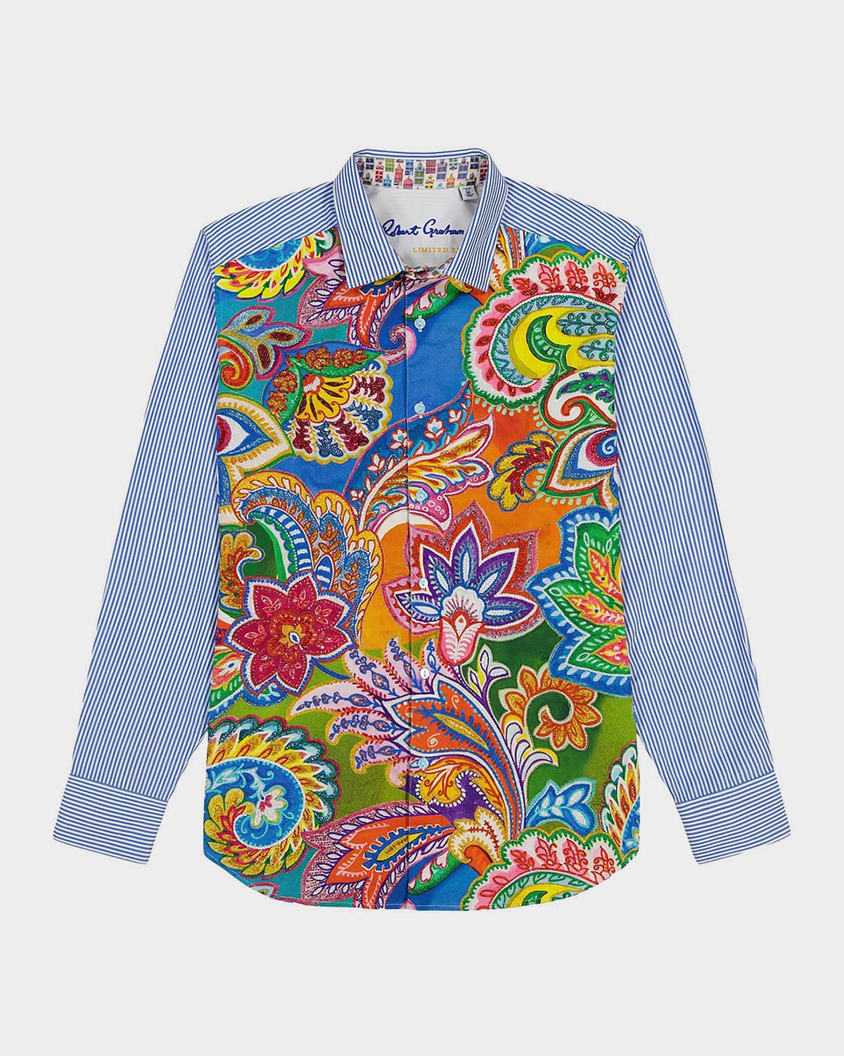 Men & apos;s Floral-Stripe Cotton Button-Down Shirt