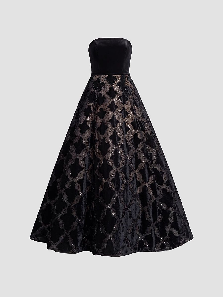 Mac Duggal Women's Embroidered Velvet Strapless Gown - Black - Size 14