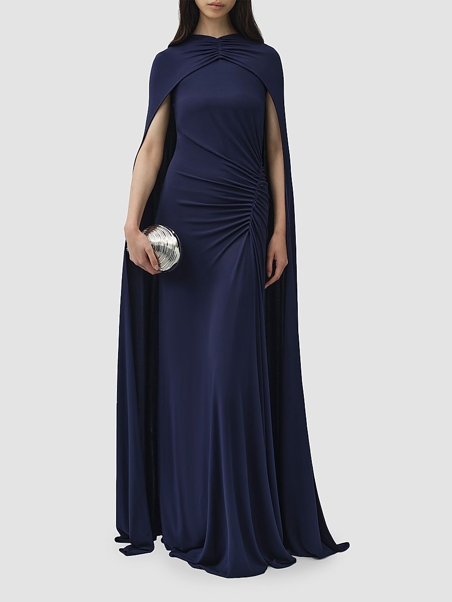 Women's Draped Stretch Jersey Demi Cape Gown - Midnight - Size 14