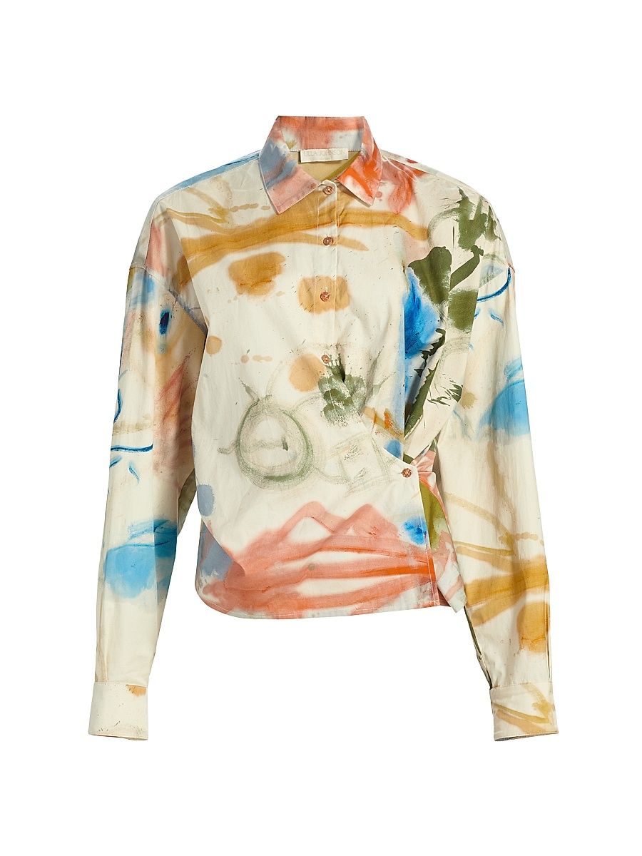 Women's Artist Printed Long-Sleeve Cotton Blouse - Western Dream - Size 10