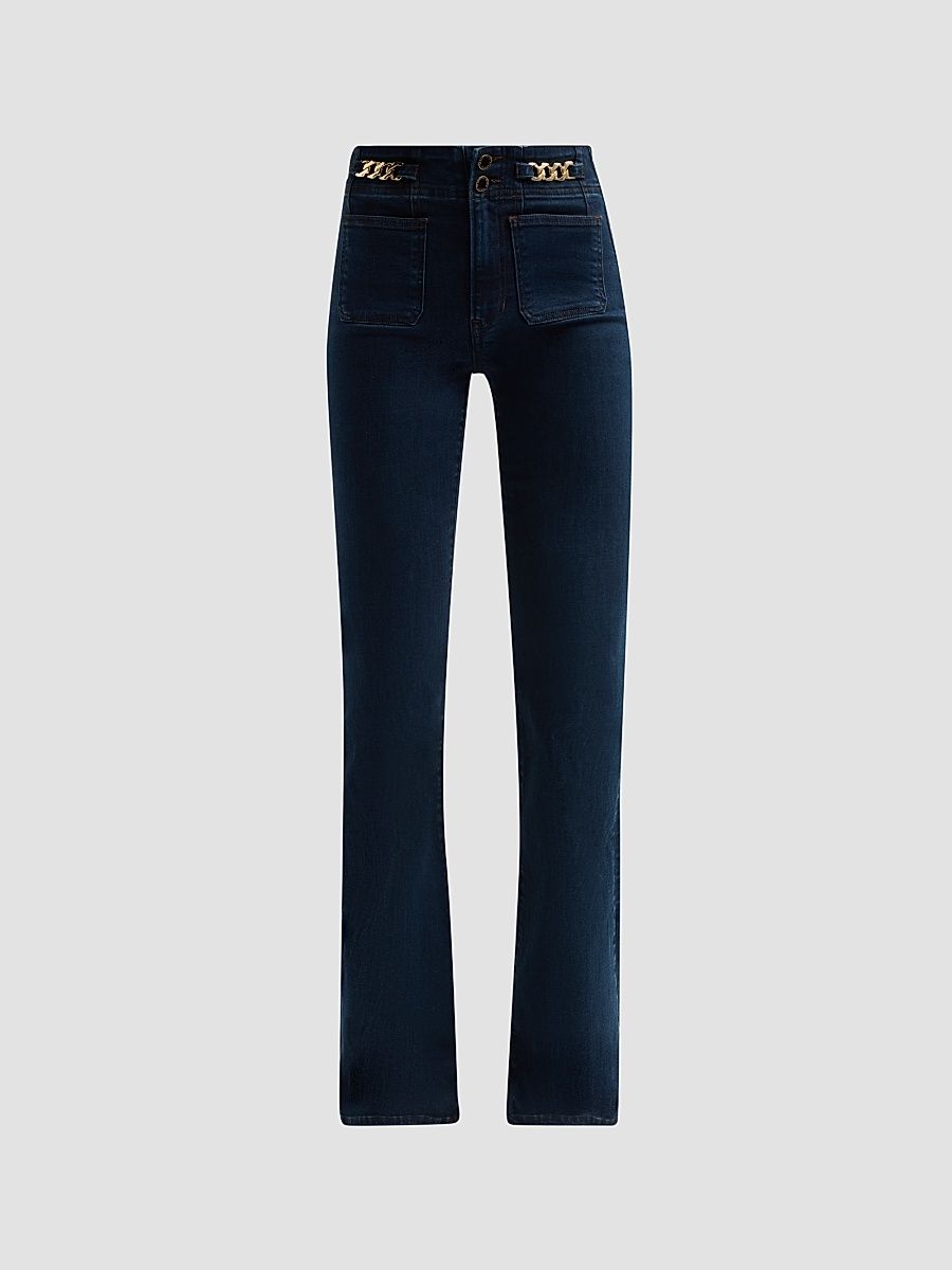 Veronica Beard Women's Beverly Chain-Trimmed High-Rise Jeans - Dark Midnight - Size 32