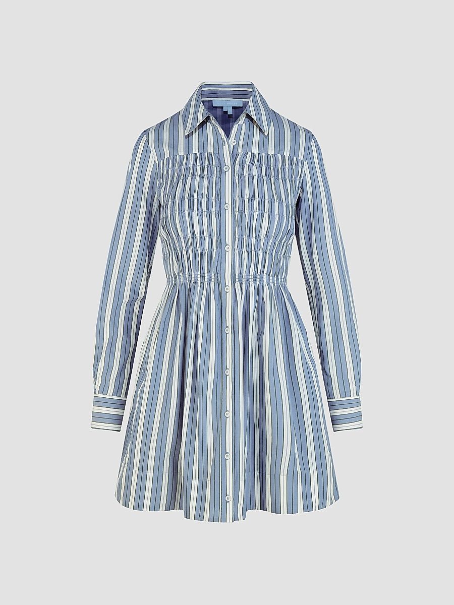 Women's The Mira Dress - Coln Ticking Stripe Dusty Blue - Size XXL