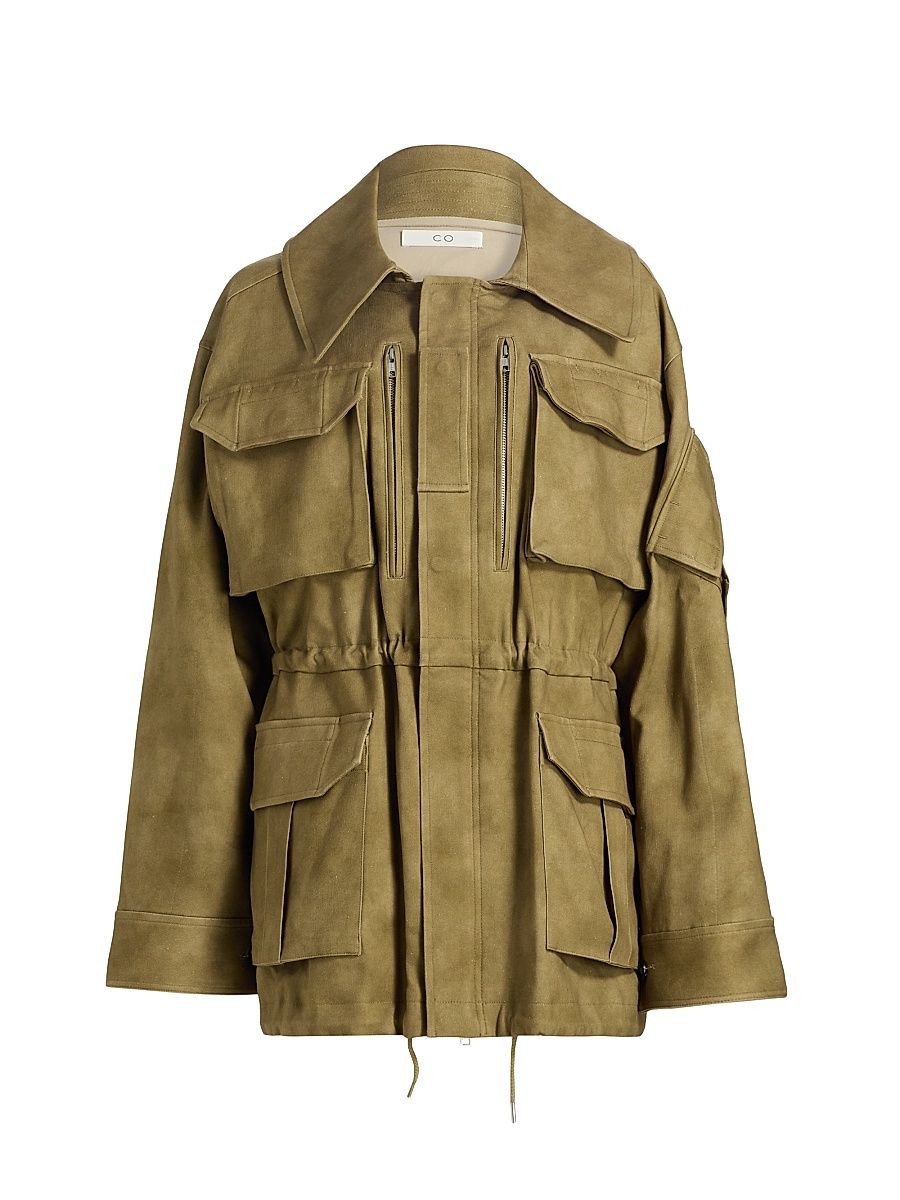 Women's Camo Cotton-Blend Military Jacket - Khaki - Size Large