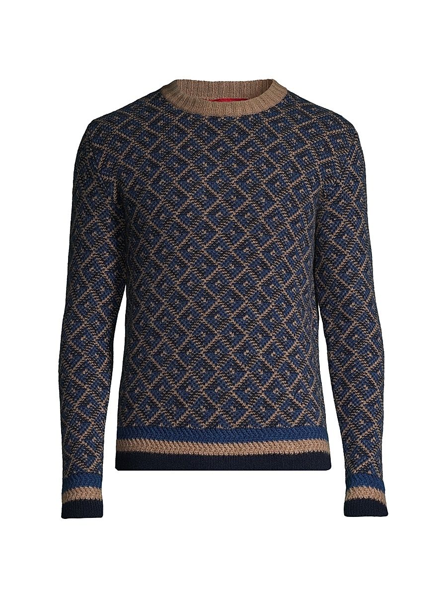 Men's Geometric Cashmere Sweater - Navy - Size XXL