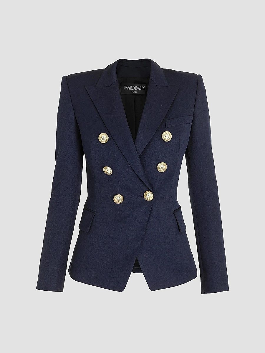 Balmain Women's Double-Breasted Wool Jacket - Marine - Size 12