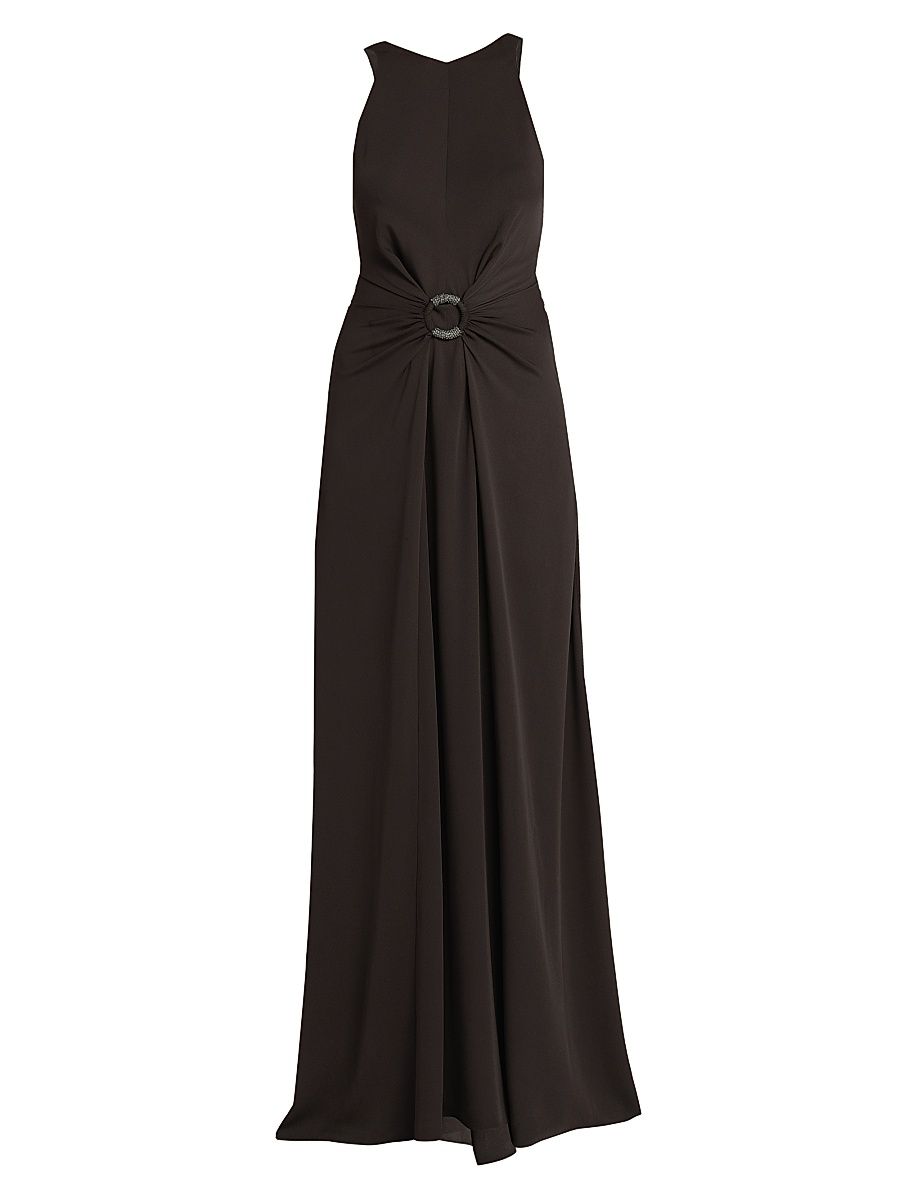 Women's Silk O-Ring Maxi Dress - Dark Brown - Size 8
