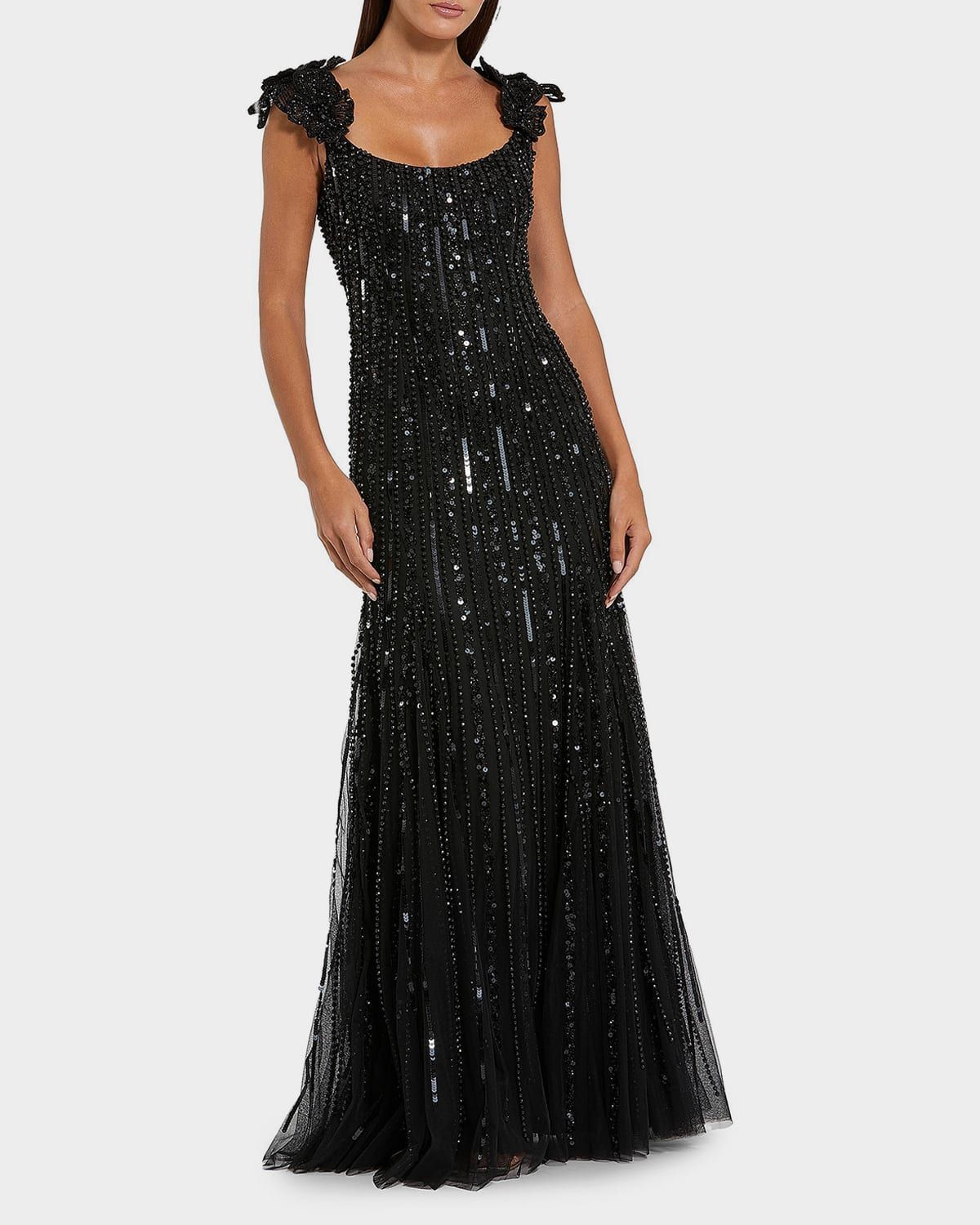 Evening Beaded Floral Mesh Gown