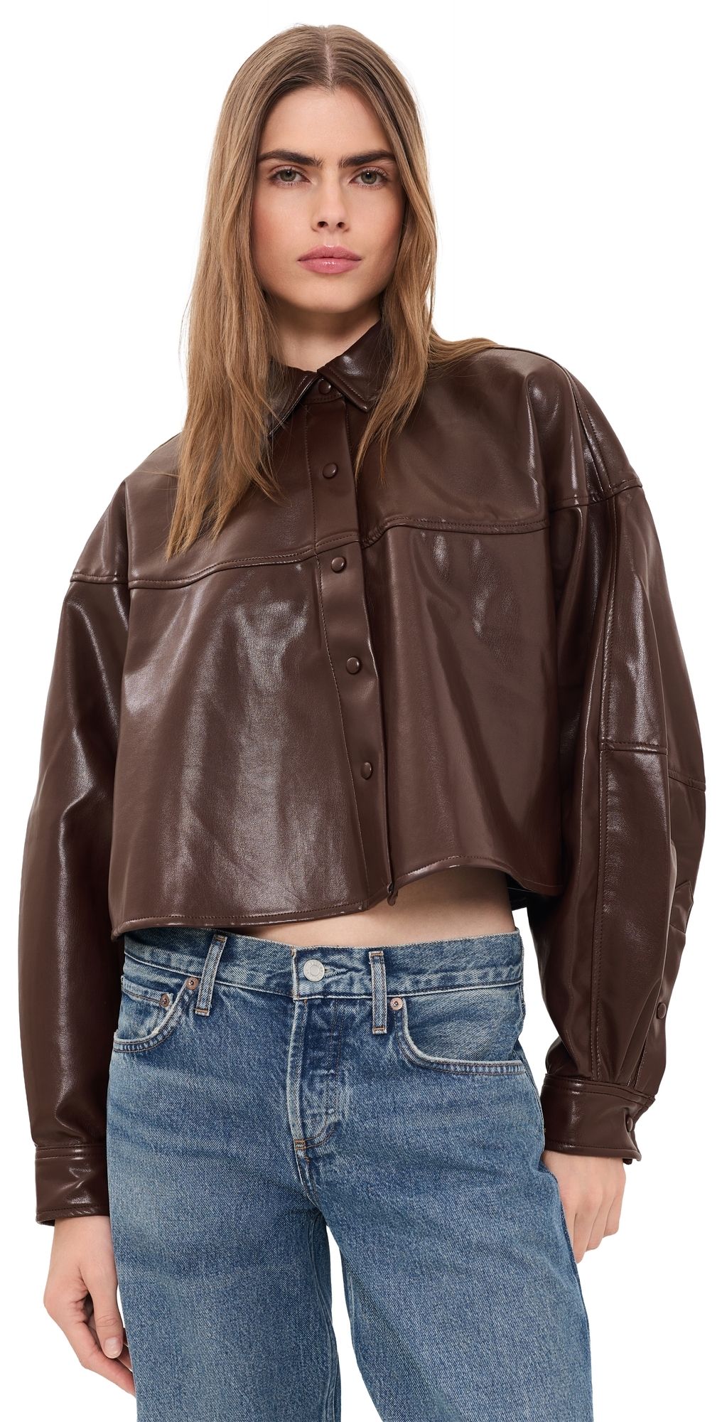 AGOLDE Agnes Faux Leather Shirt Madera S