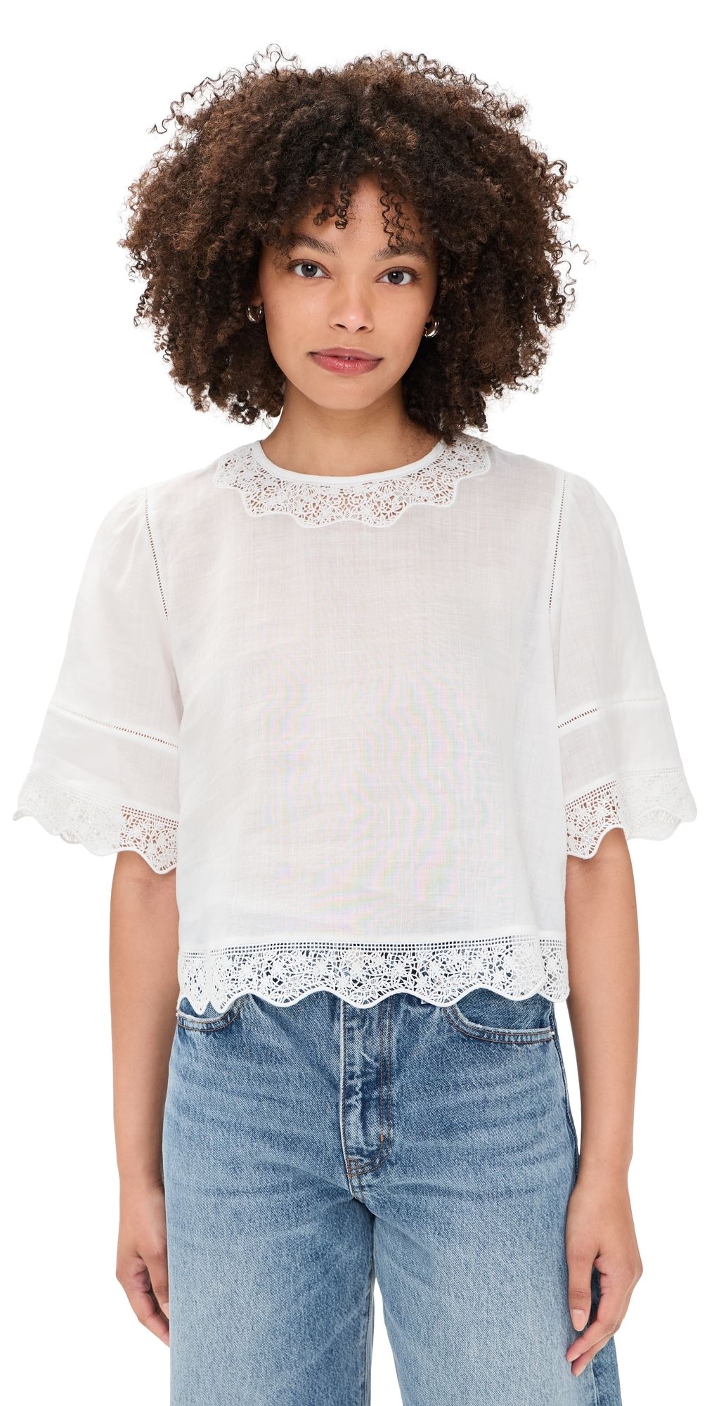 FRAME The Embroidered Top White XL