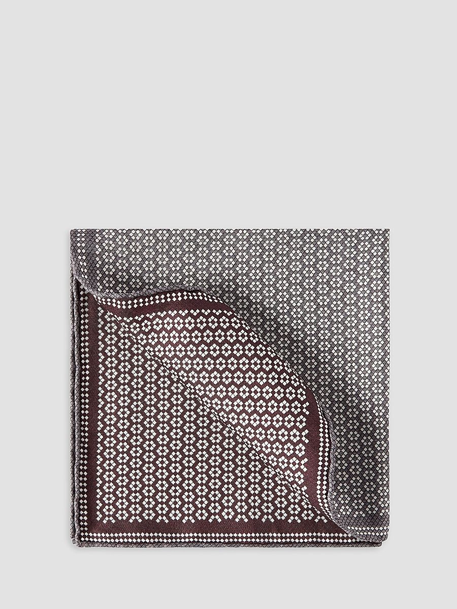 Men's Silk Geometric Pattern Pocket Square - Grey