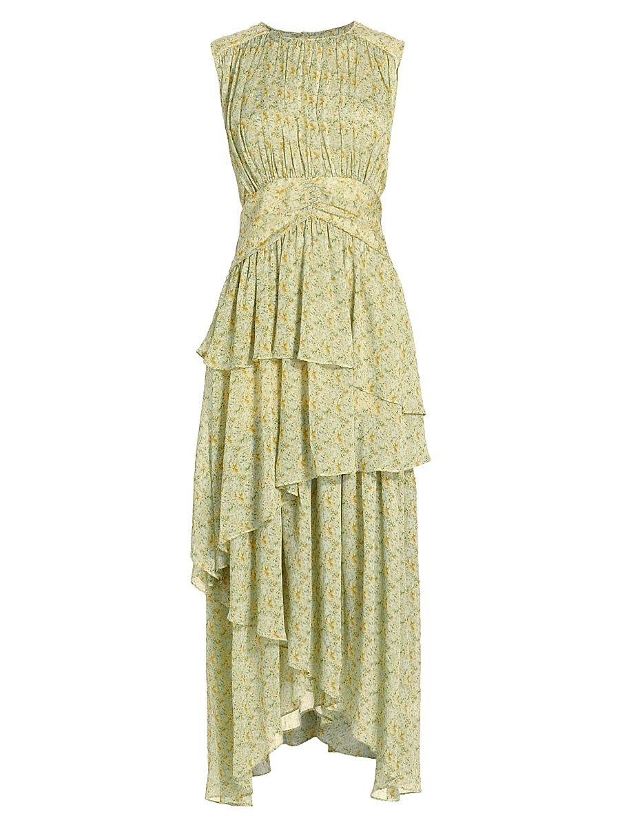 Women's Clio Tiered Floral Maxi Dress - Blue Yellow Floral - Size XS