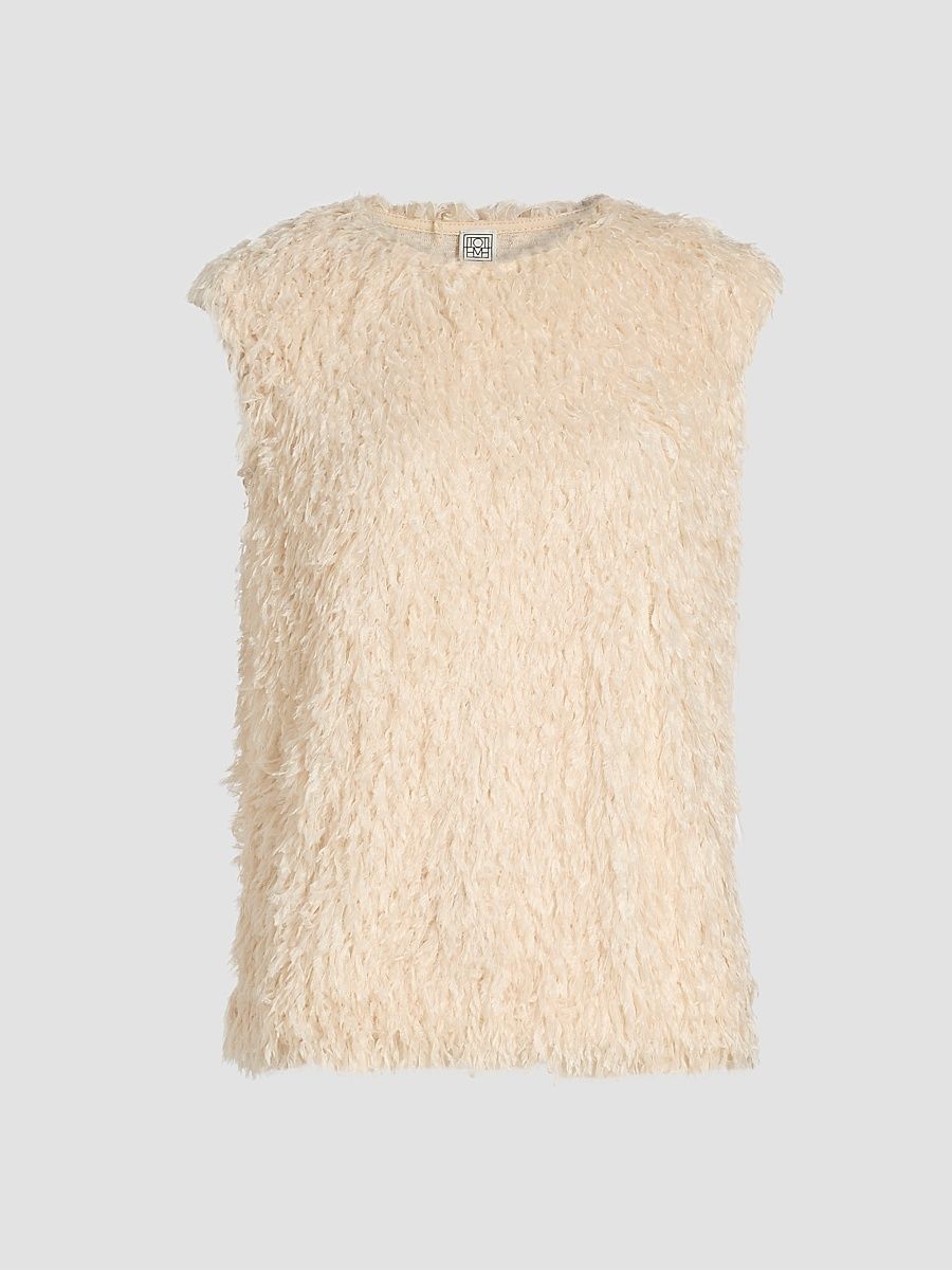 Women's Feathered Jersey Sleeveless Top - Eggshell - Size 12