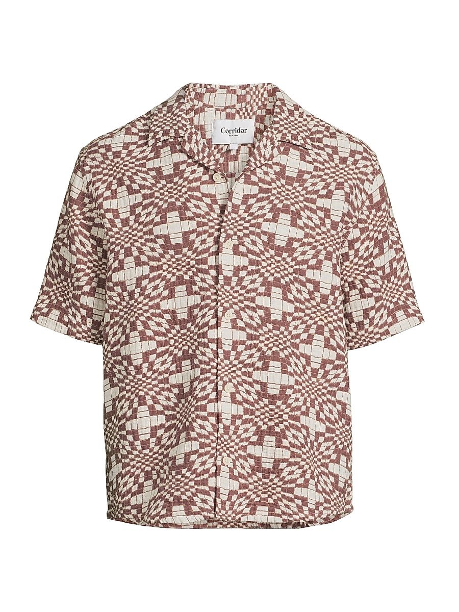 Men's Optic Jacquard Short-Sleeve Shirt - Brown - Size Small